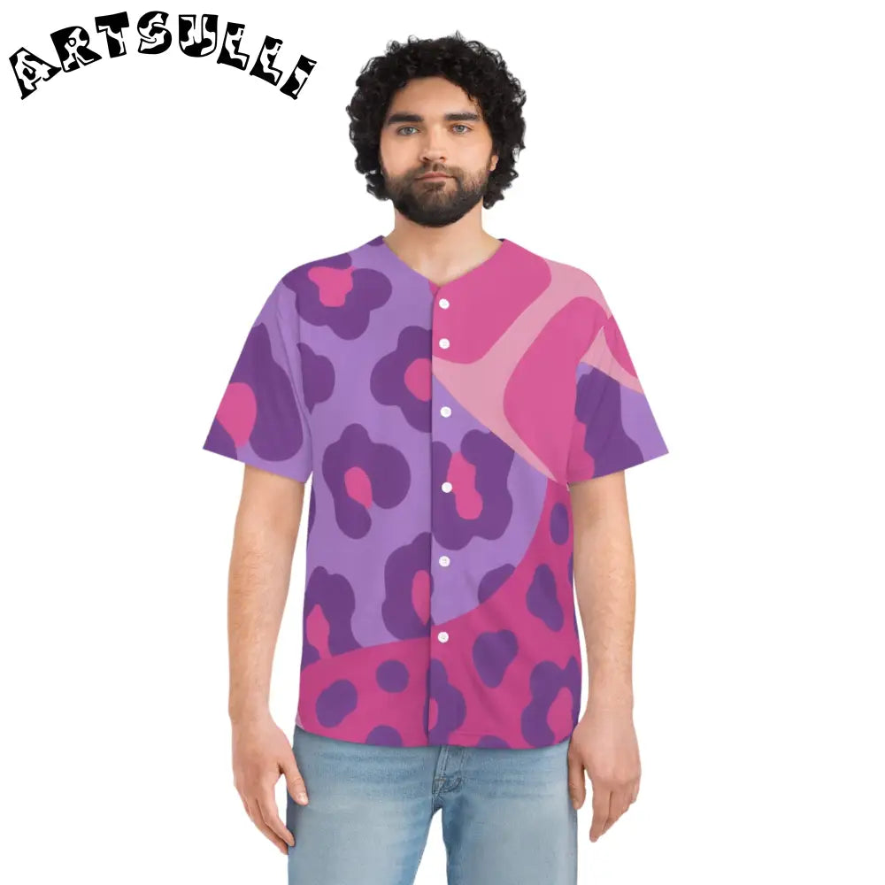 Purple and Pink Leopard Print Baseball Jersey, Artsulli - Art is Long, Life is Short, All Over Prints, , , , , , , 