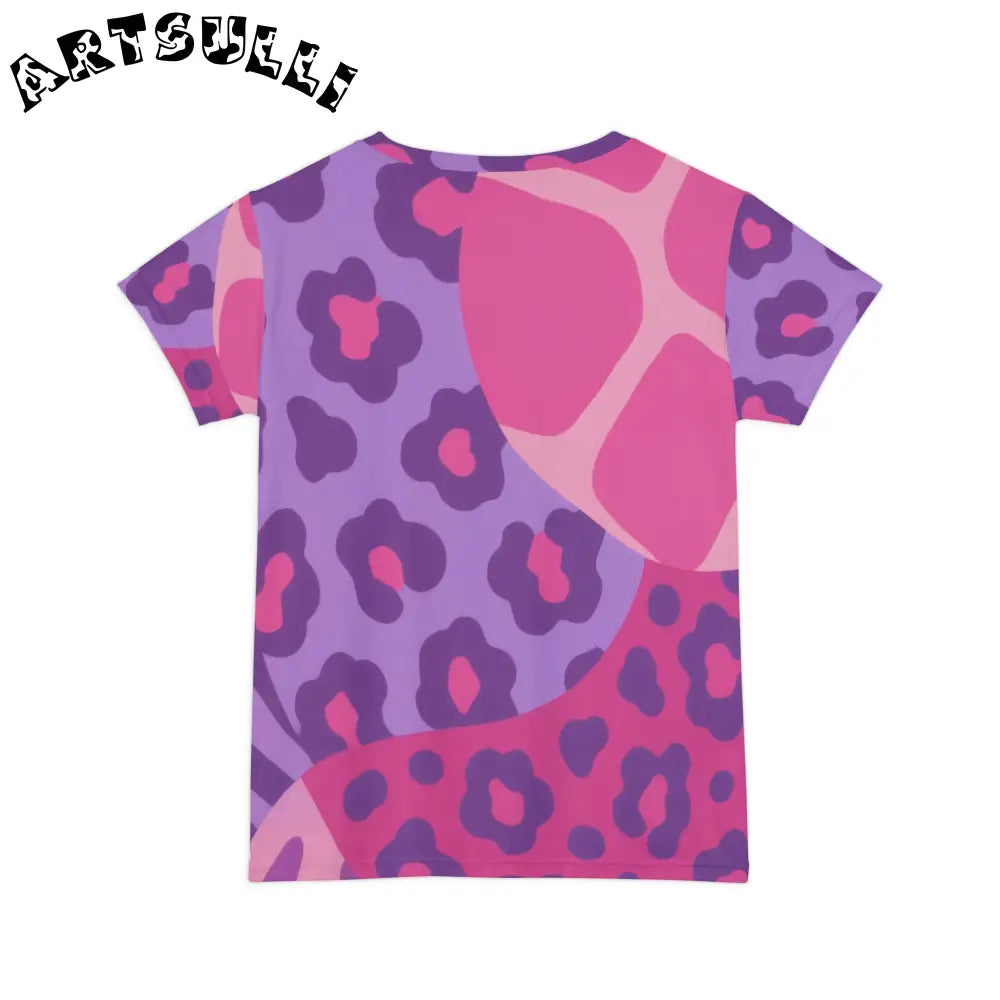 Purple and Pink Leopard Print T-Shirt, Artsulli - Art is Long, Life is Short, All Over Prints, , , , , , , 
