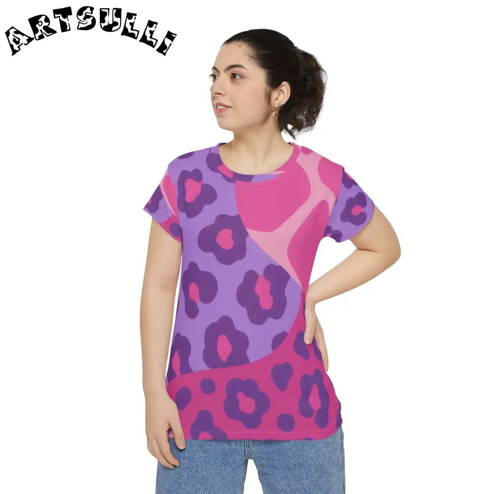 Purple and Pink Leopard Print T-Shirt, Artsulli - Art is Long, Life is Short, All Over Prints, , , , , , , 