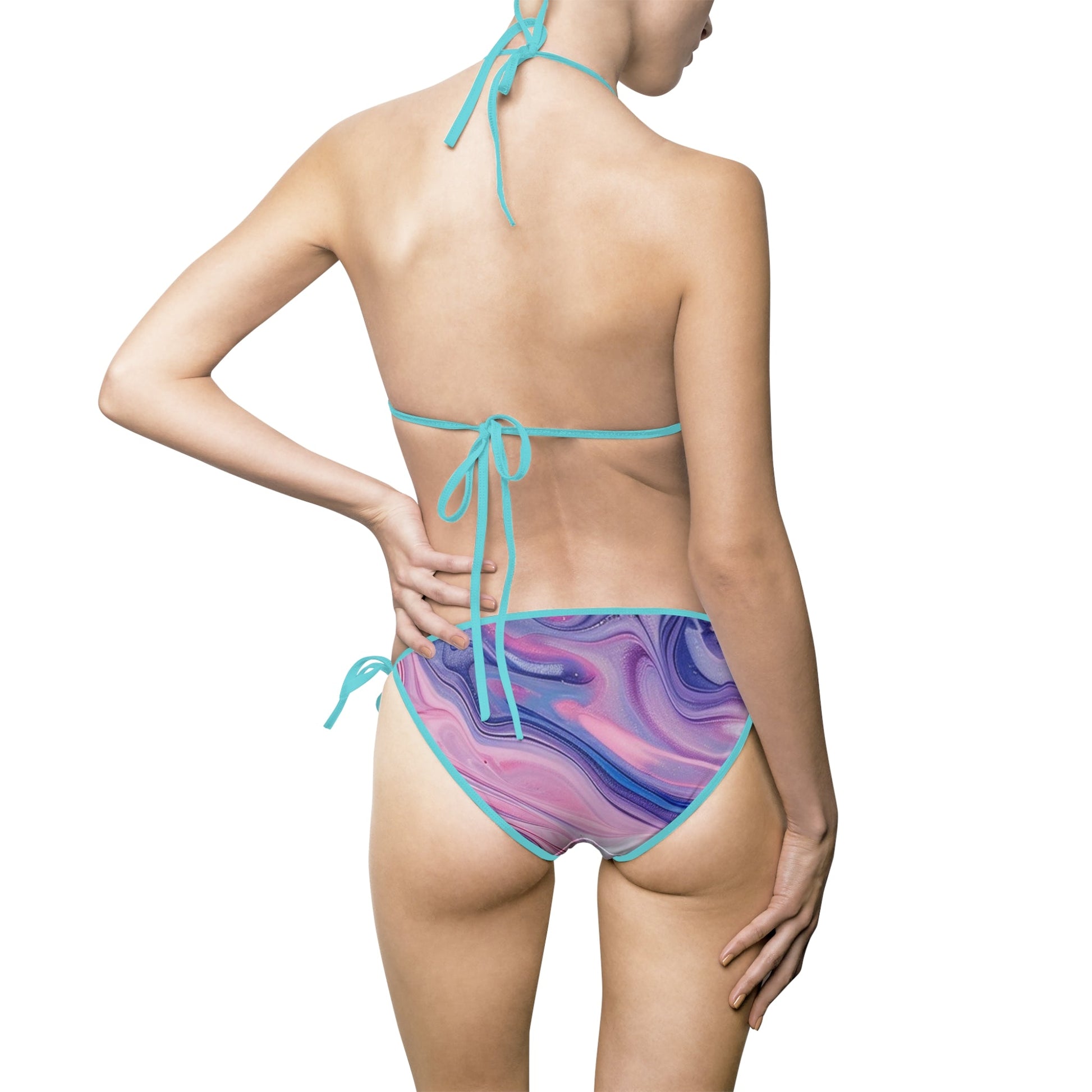 Printify Purple and Pink Marble String Bikini Swimsuit 2025