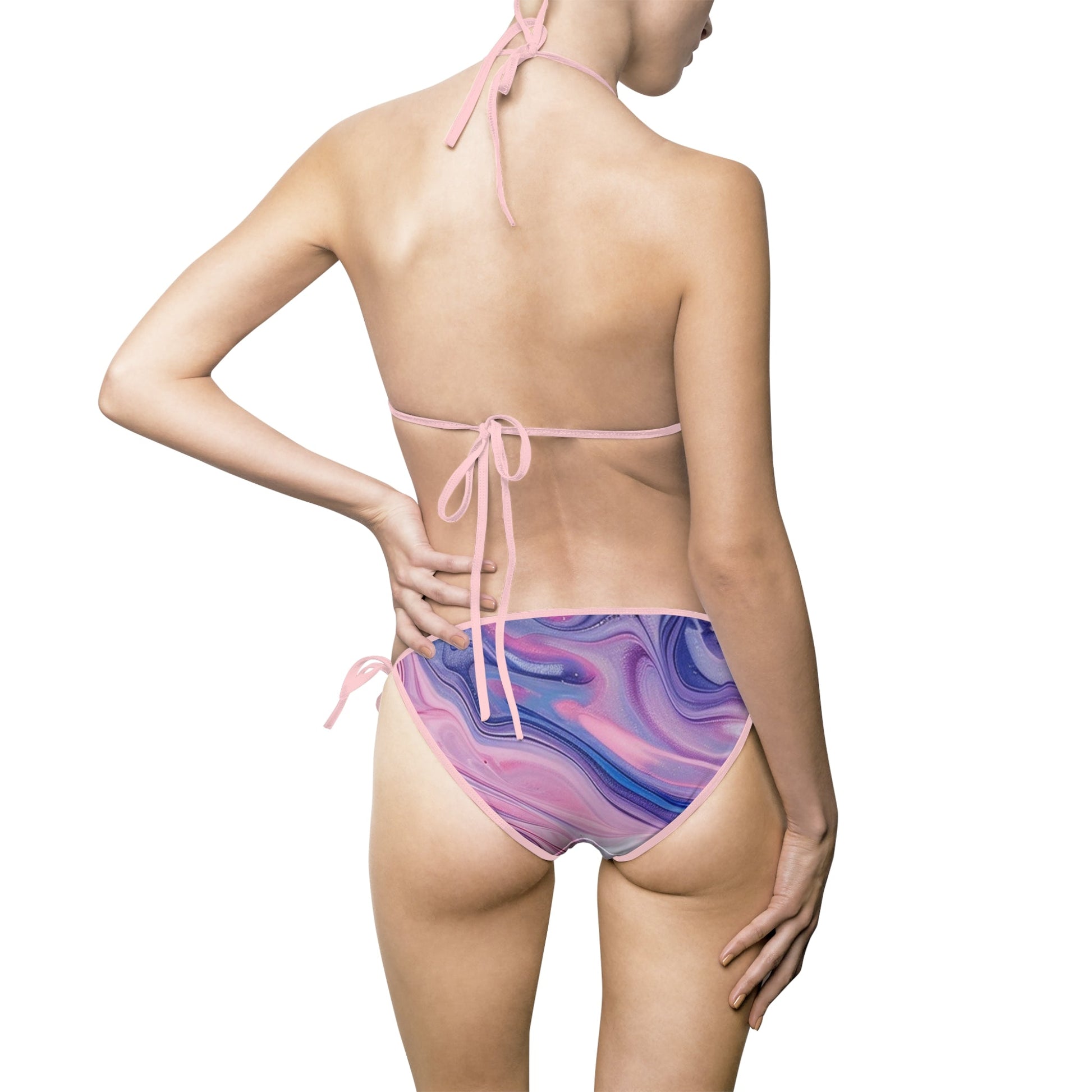 Printify Purple and Pink Marble String Bikini Swimsuit 2025
