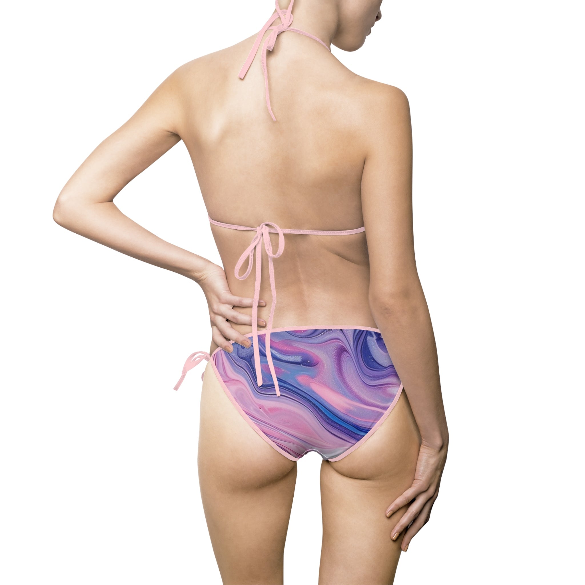 Printify Purple and Pink Marble String Bikini Swimsuit 2025