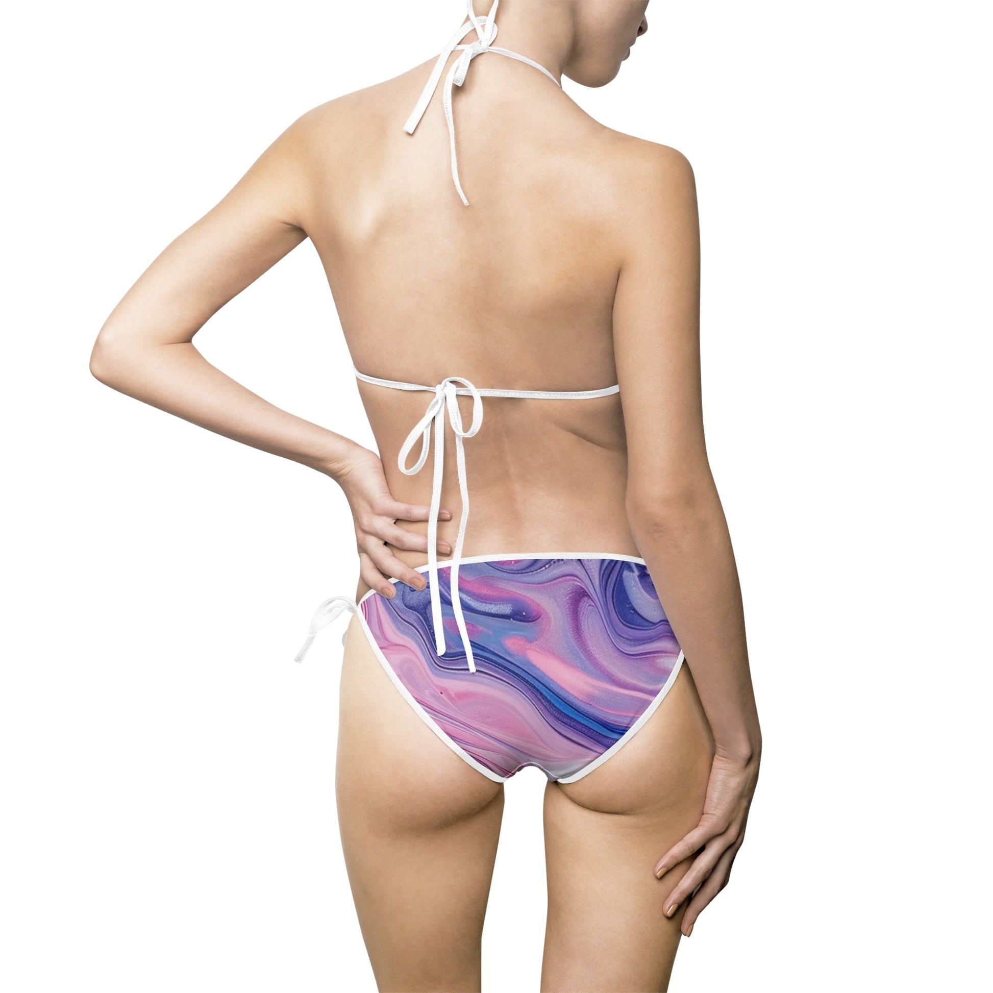 Printify Purple and Pink Marble String Bikini Swimsuit 2025