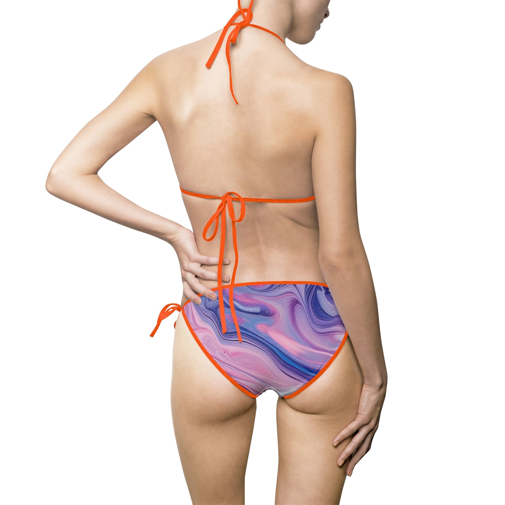 Printify Purple and Pink Marble String Bikini Swimsuit 2025