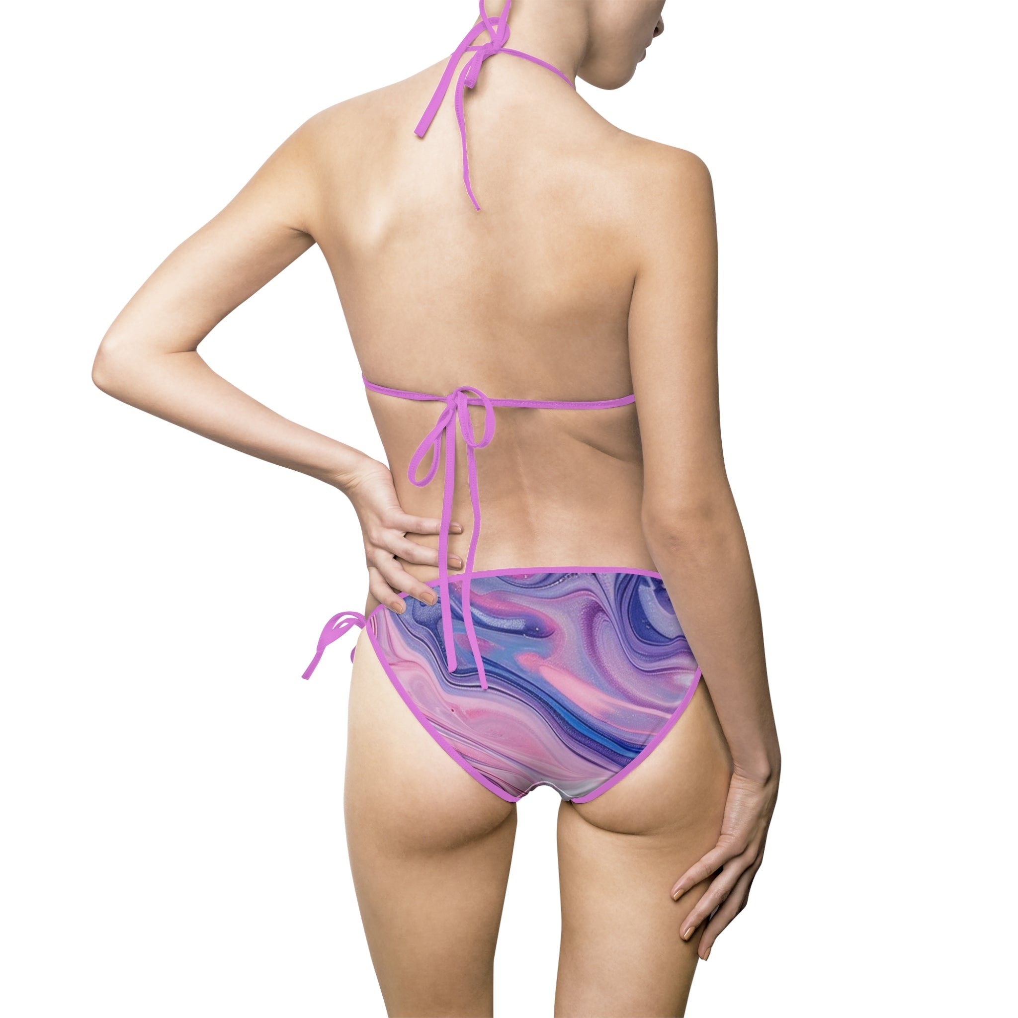 Printify Purple and Pink Marble String Bikini Swimsuit 2025
