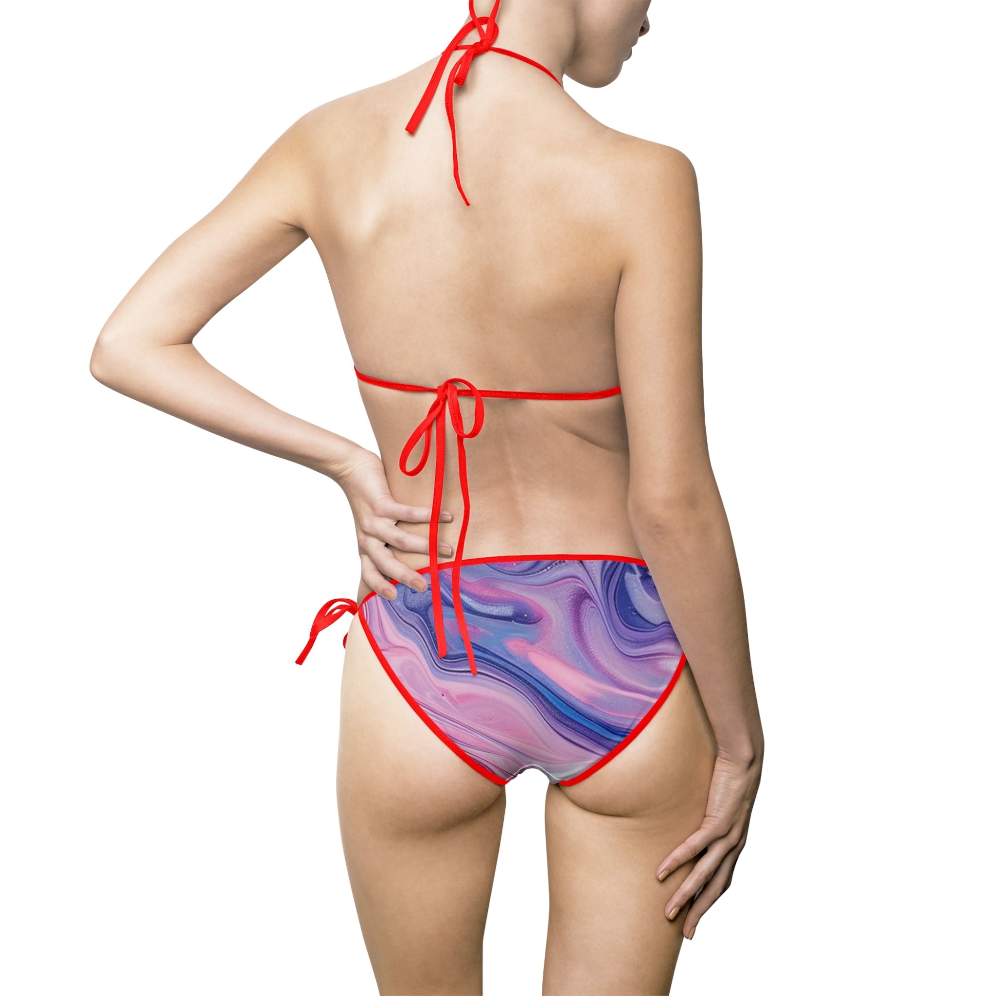 Printify Purple and Pink Marble String Bikini Swimsuit 2025