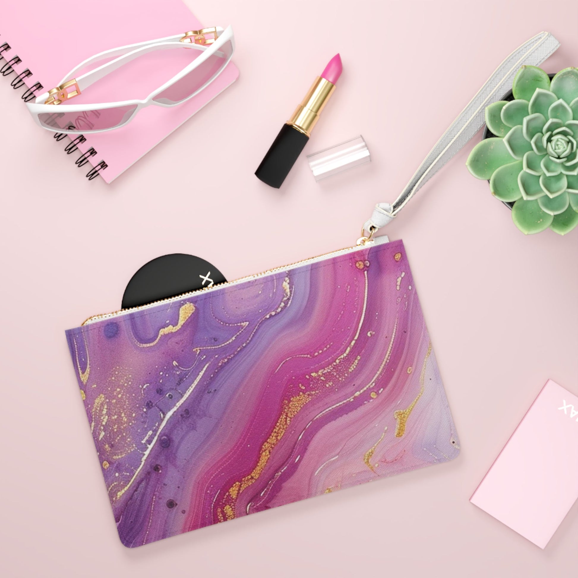 Printify Purple and Pink Marbled Wristlet Clutch Bag 2025