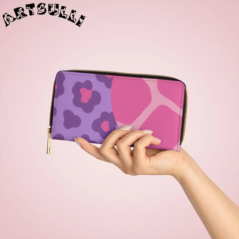 Purple and Pink Patterned Zip-Around Wallet, Artsulli - Art is Long, Life is Short, Accessories, , , , , , , 