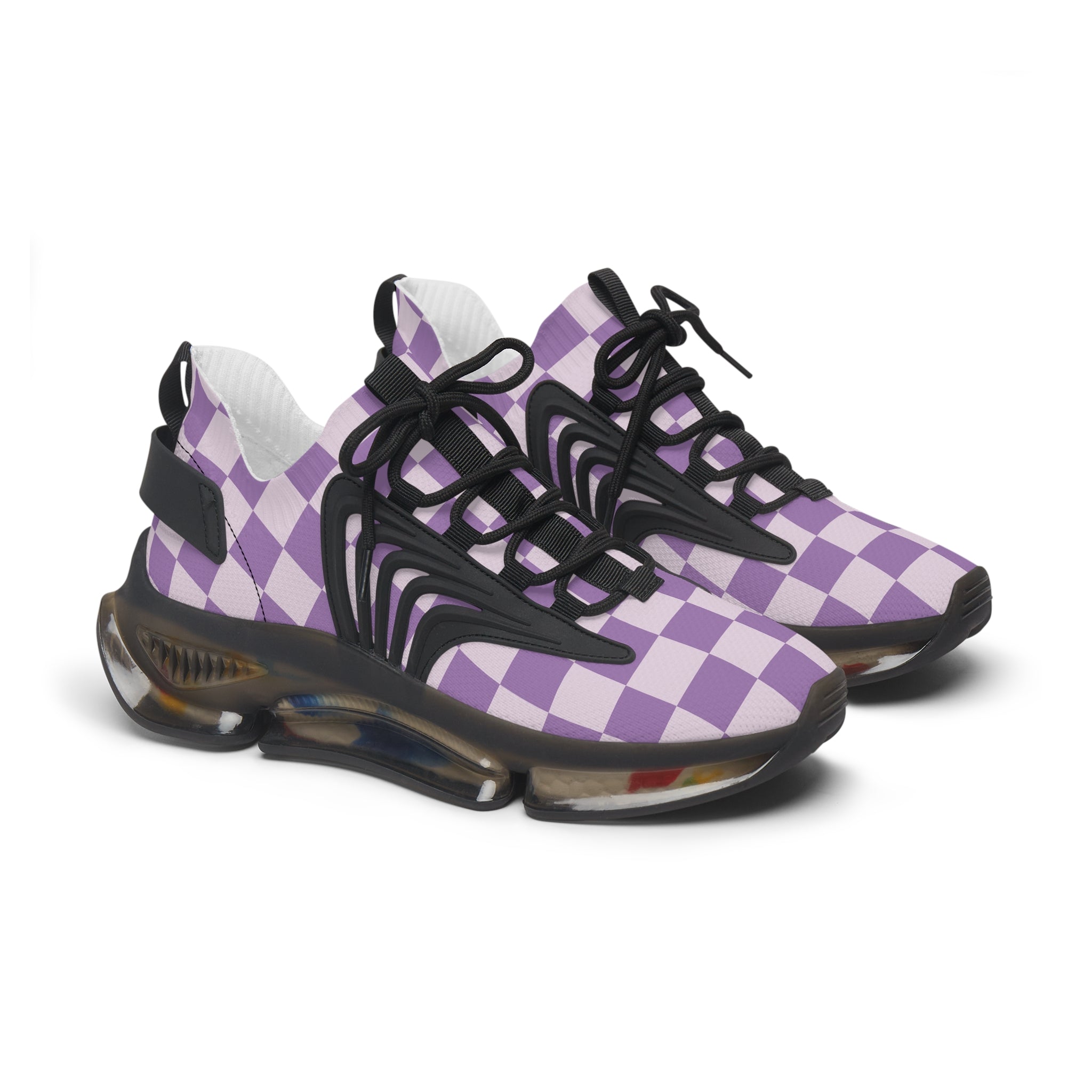 Purple and White Checkered Mesh Sneakers, Artsulli - Art is Long, Life is Short, Shoes, Color, Black sole, Size, US 5.5, , , 66171449421294725825