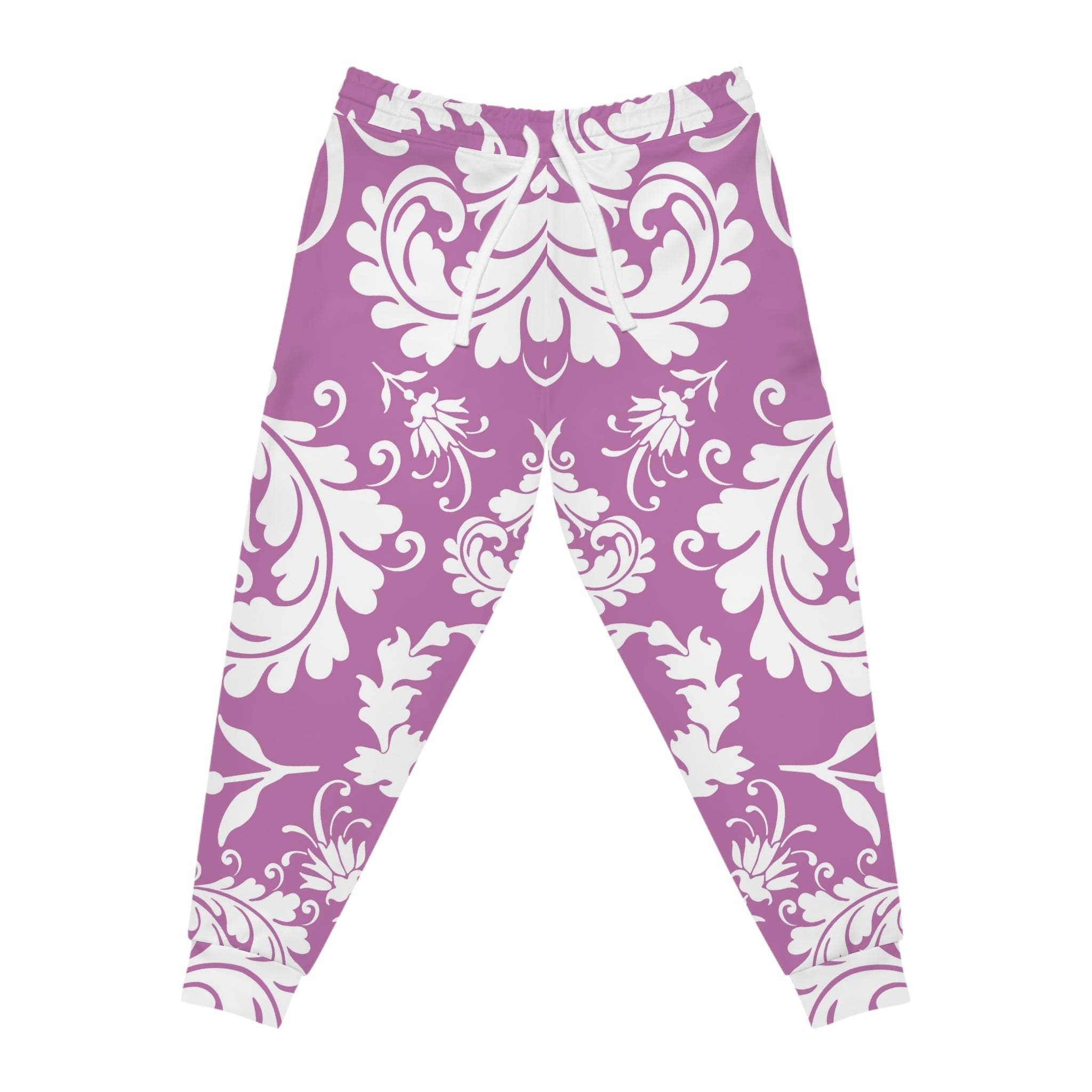 Purple and White Damask Print Joggers, Artsulli - Art is Long, Life is Short, All Over Prints, Size, S, Color, Seam thread color automatically matched to design, , , 14738145176121856499