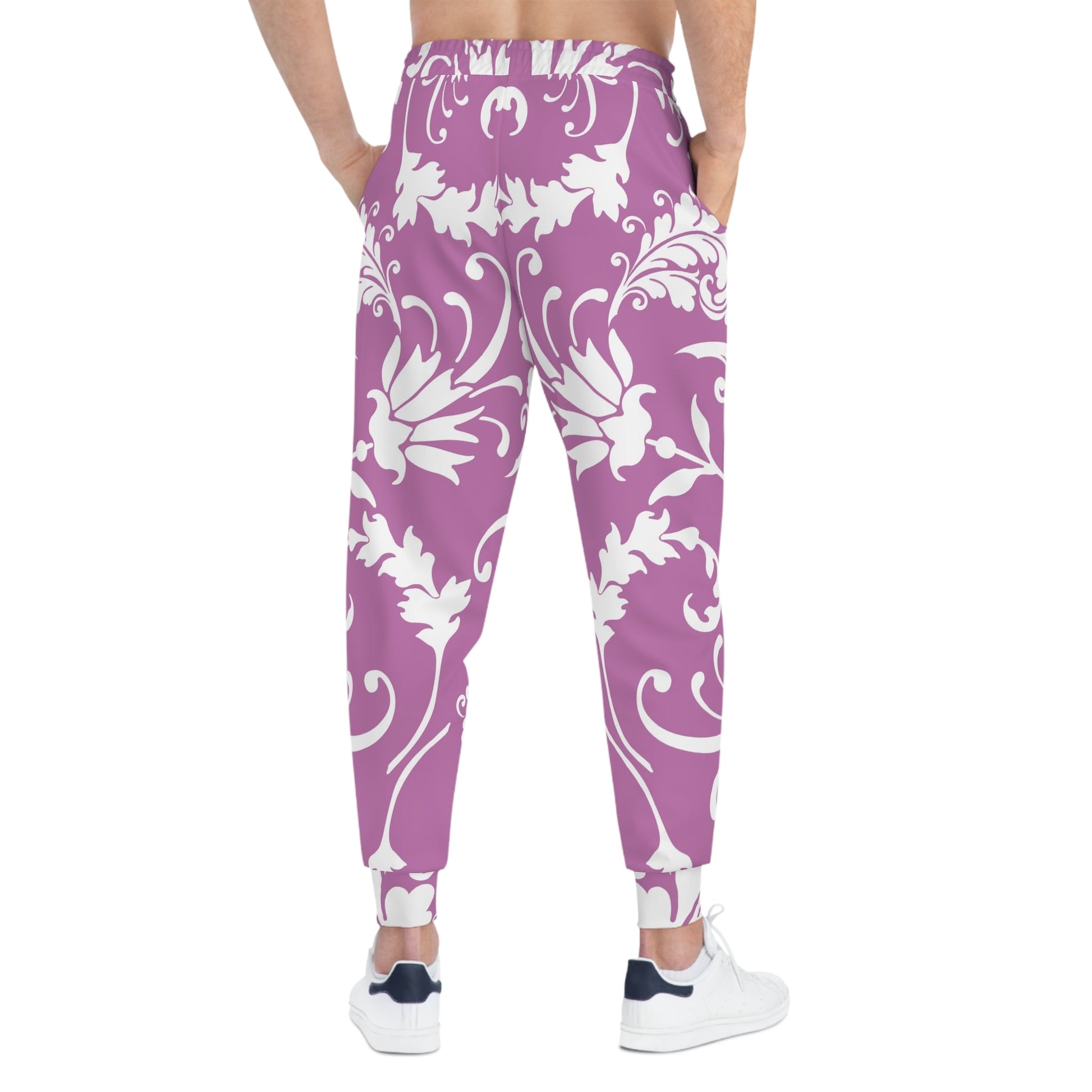 Purple and White Damask Print Joggers, Artsulli - Art is Long, Life is Short, All Over Prints, , , , , , , 