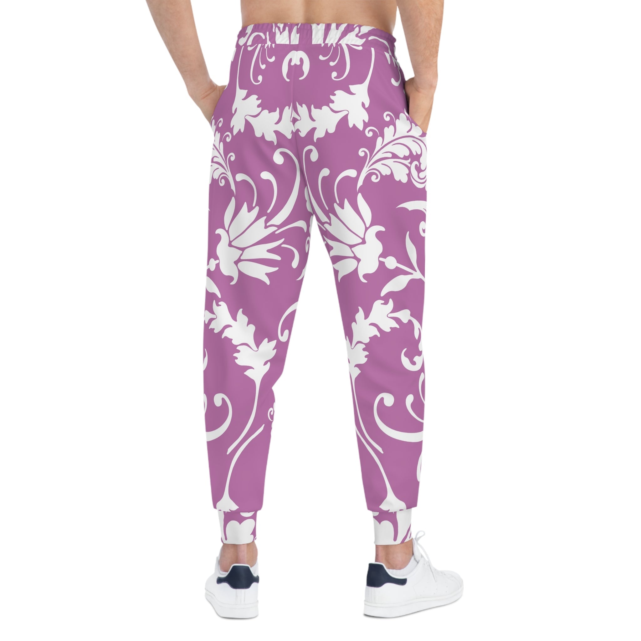 Purple and White Damask Print Joggers, Artsulli - Art is Long, Life is Short, All Over Prints, , , , , , , 