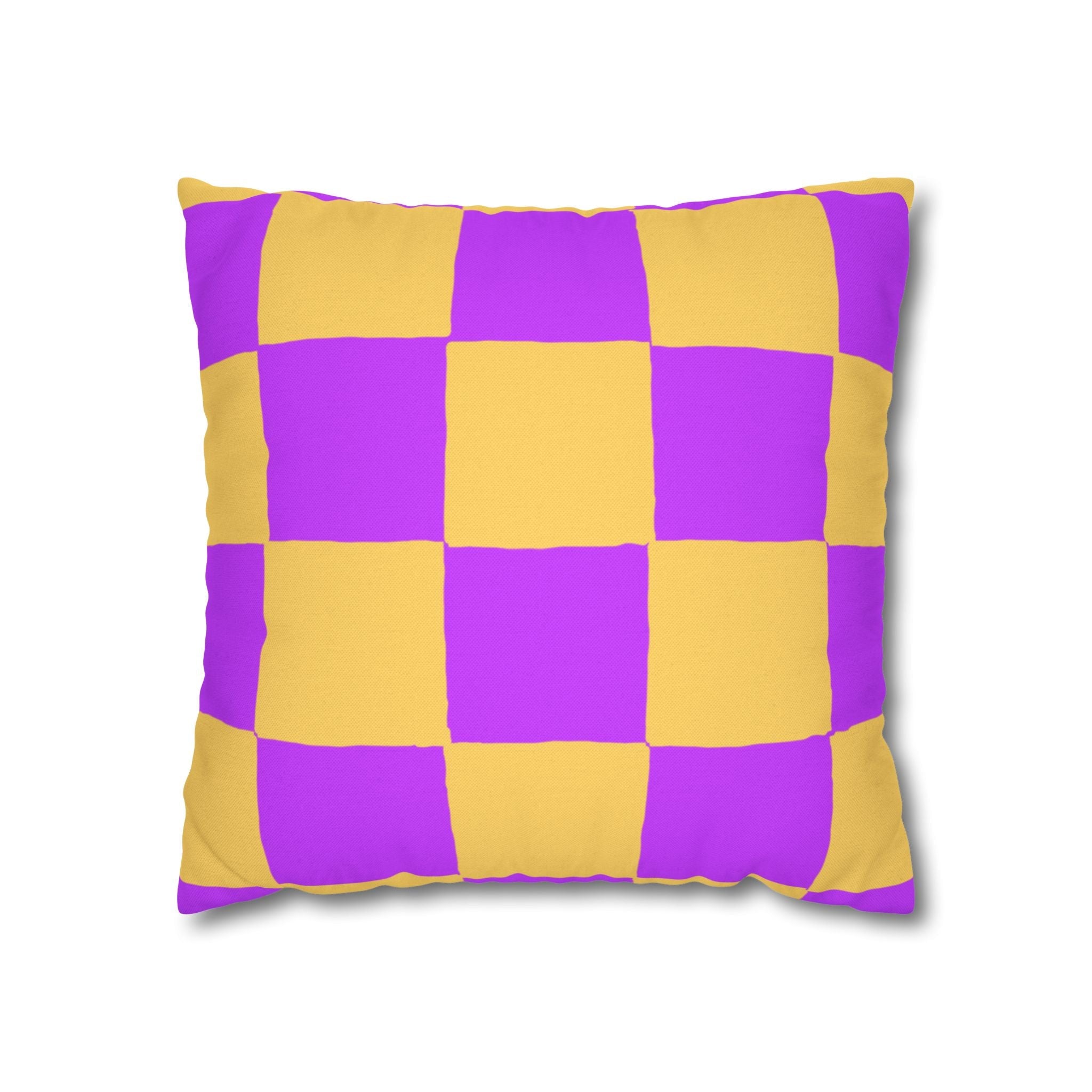 Purple and Yellow Checkerboard Throw Pillow, Artsulli - Art is Long, Life is Short, Home Decor, Size, 16" × 16", , , , , 20382739100041983664