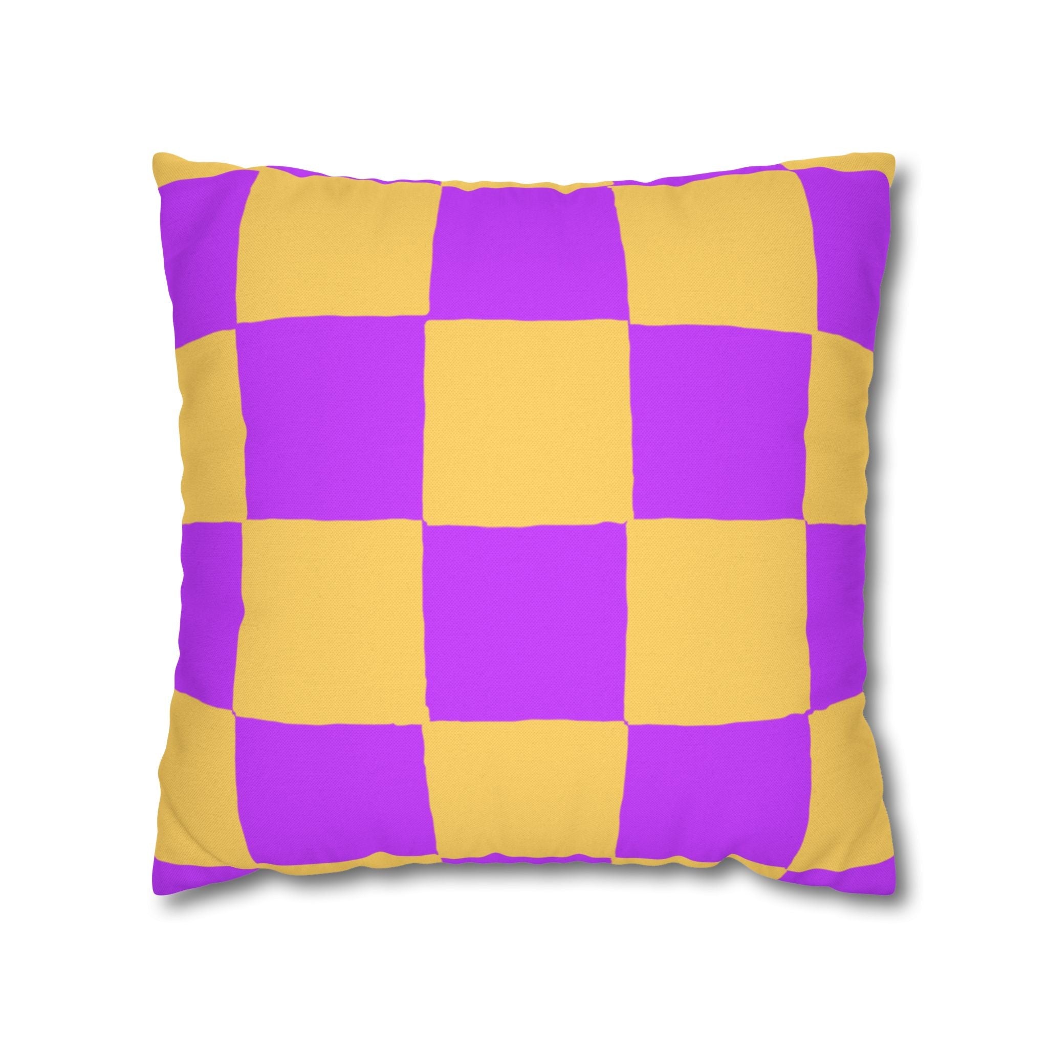 Purple and Yellow Checkerboard Throw Pillow, Artsulli - Art is Long, Life is Short, Home Decor, Size, 18" × 18", , , , , 21111969344270396569