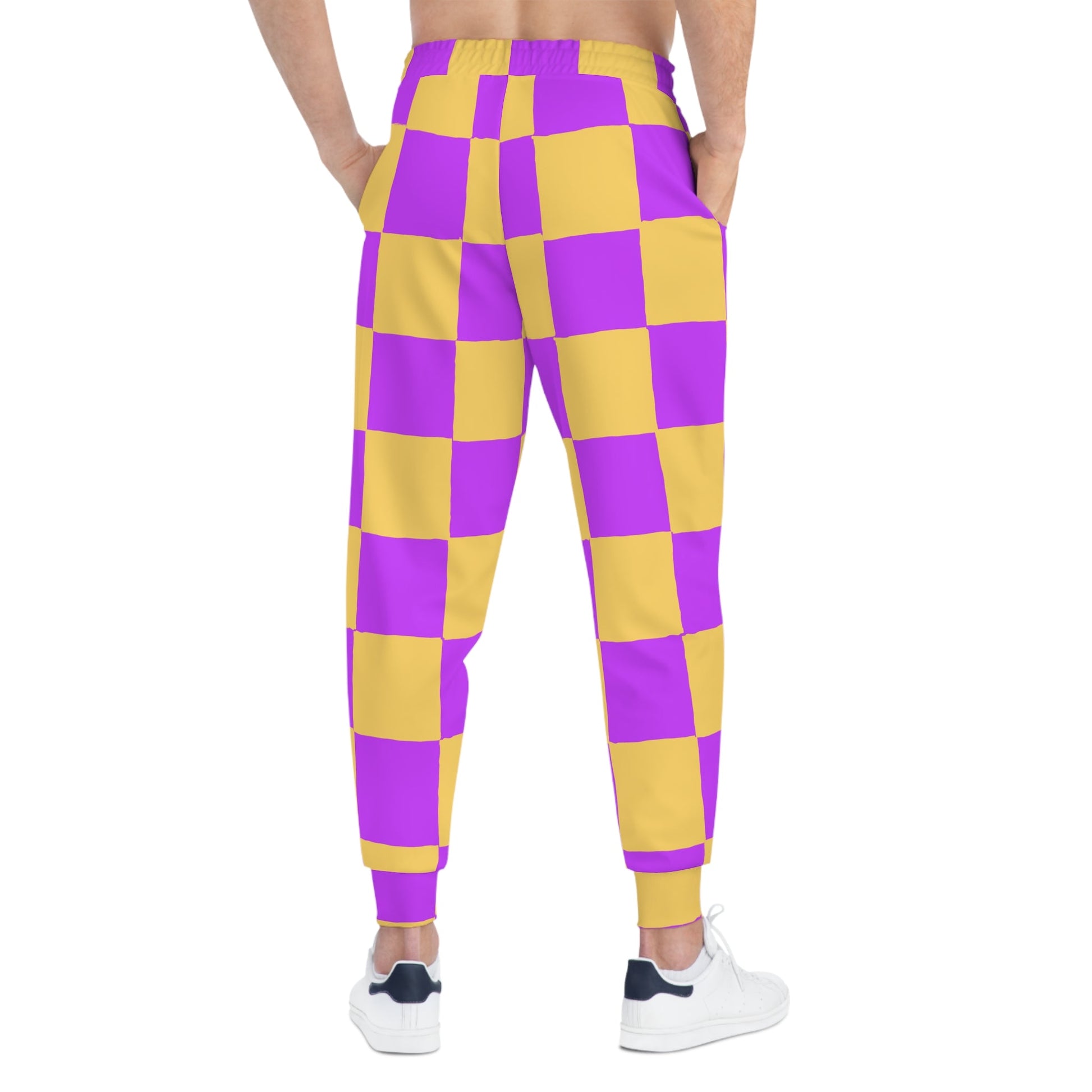 Purple and Yellow Checkered Joggers, Artsulli - Art is Long, Life is Short, All Over Prints, , , , , , , 