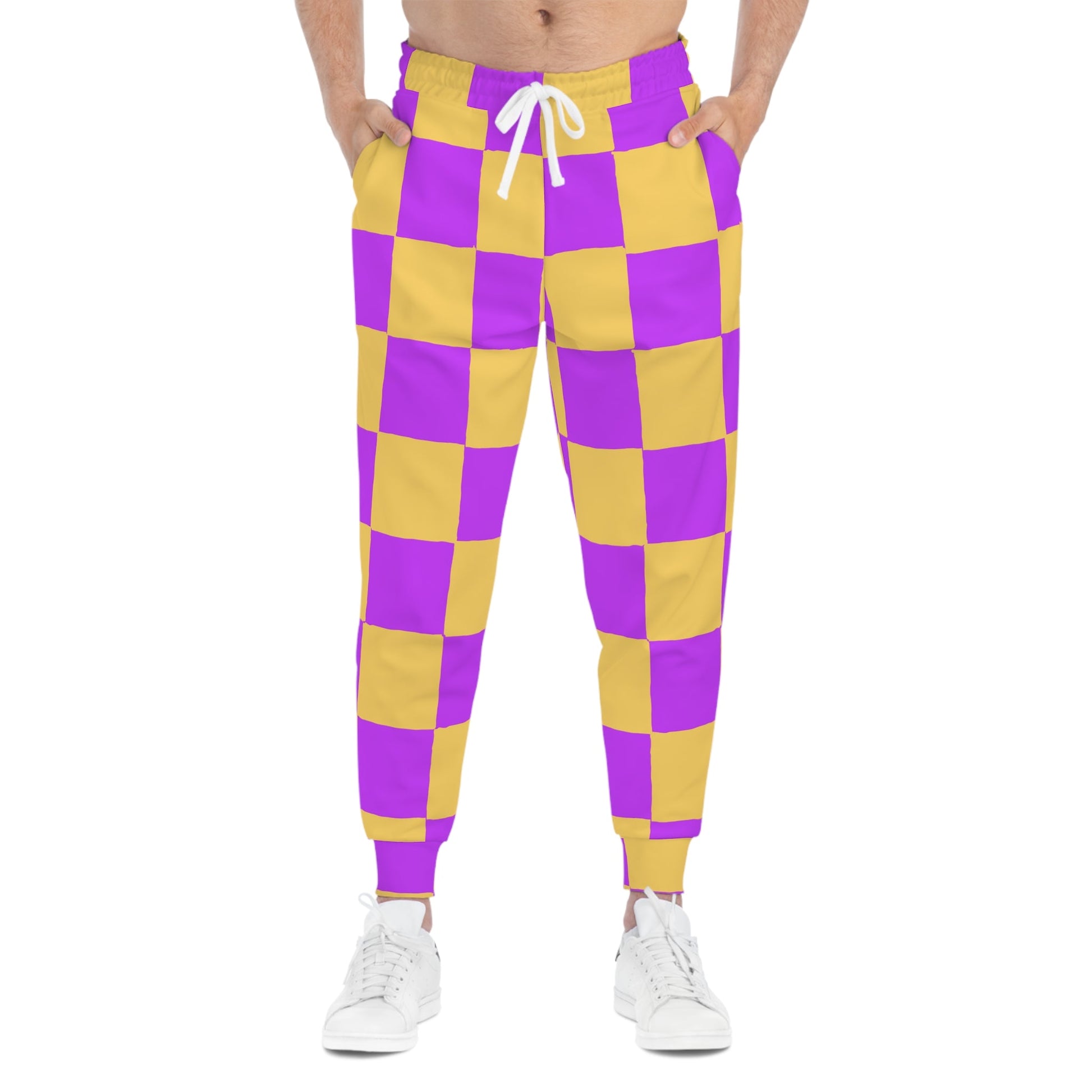 Purple and Yellow Checkered Joggers, Artsulli - Art is Long, Life is Short, All Over Prints, , , , , , , 