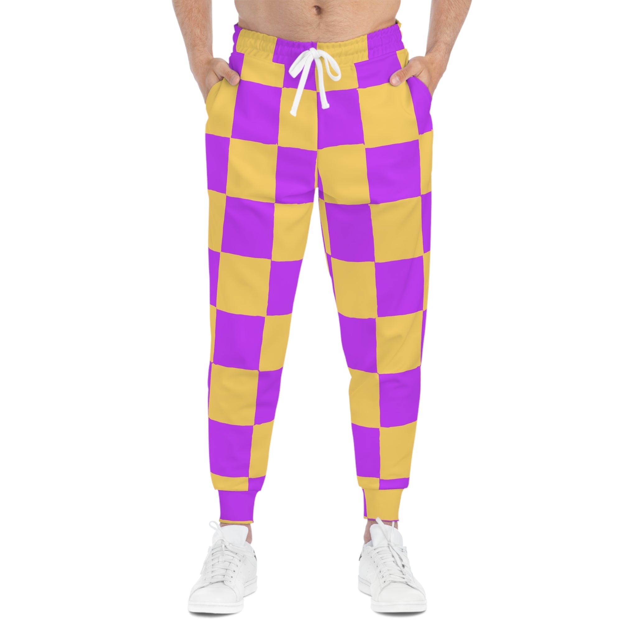 Purple and Yellow Checkered Joggers, Artsulli - Art is Long, Life is Short, All Over Prints, , , , , , , 