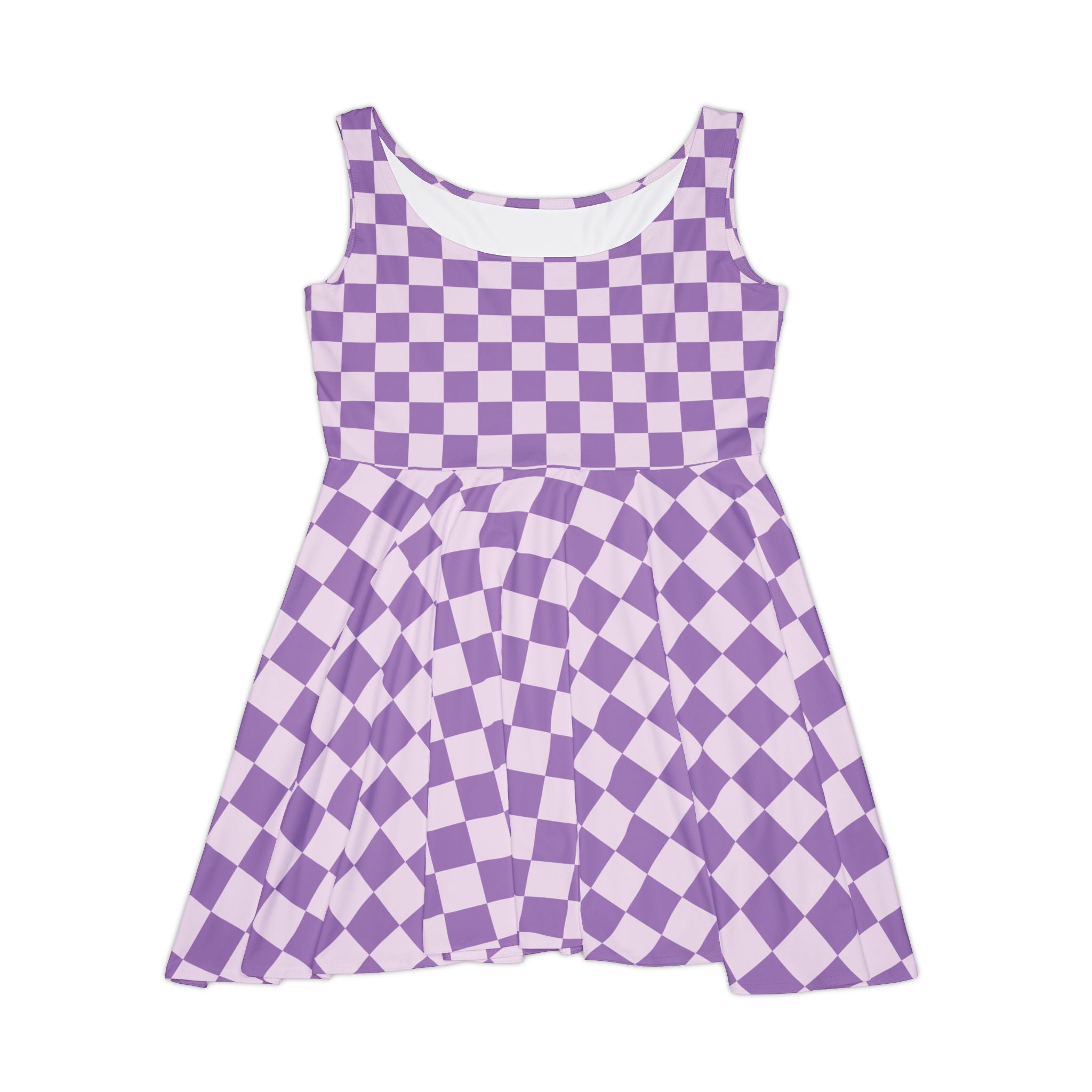 Purple Checkerboard Skater Dress, Artsulli - Art is Long, Life is Short, All Over Prints, Size, XS, , , , , 92260774286488656684