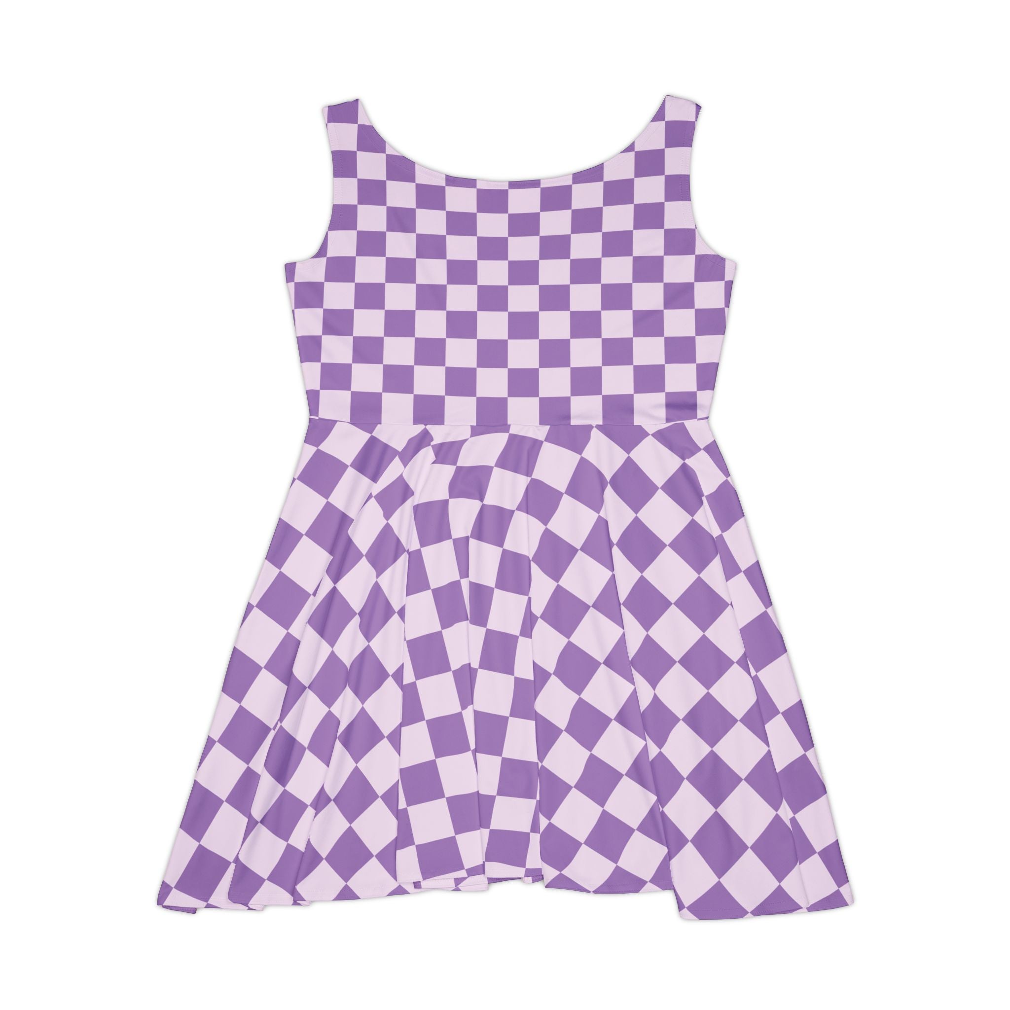 Purple Checkerboard Skater Dress, Artsulli - Art is Long, Life is Short, All Over Prints, , , , , , , 