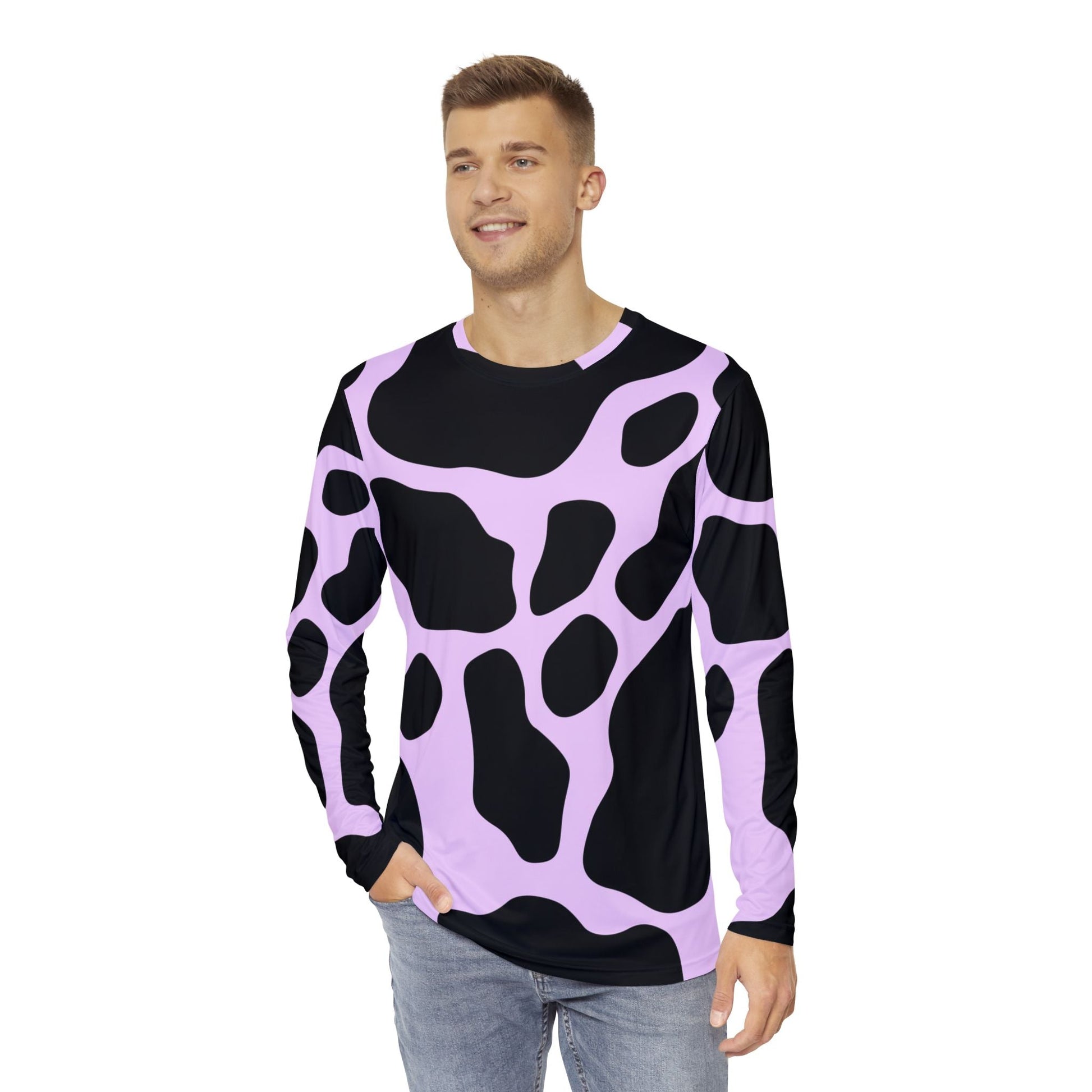 Purple Cow Print Long Sleeve Shirt, Artsulli - Art is Long, Life is Short, All Over Prints, , , , , , , 