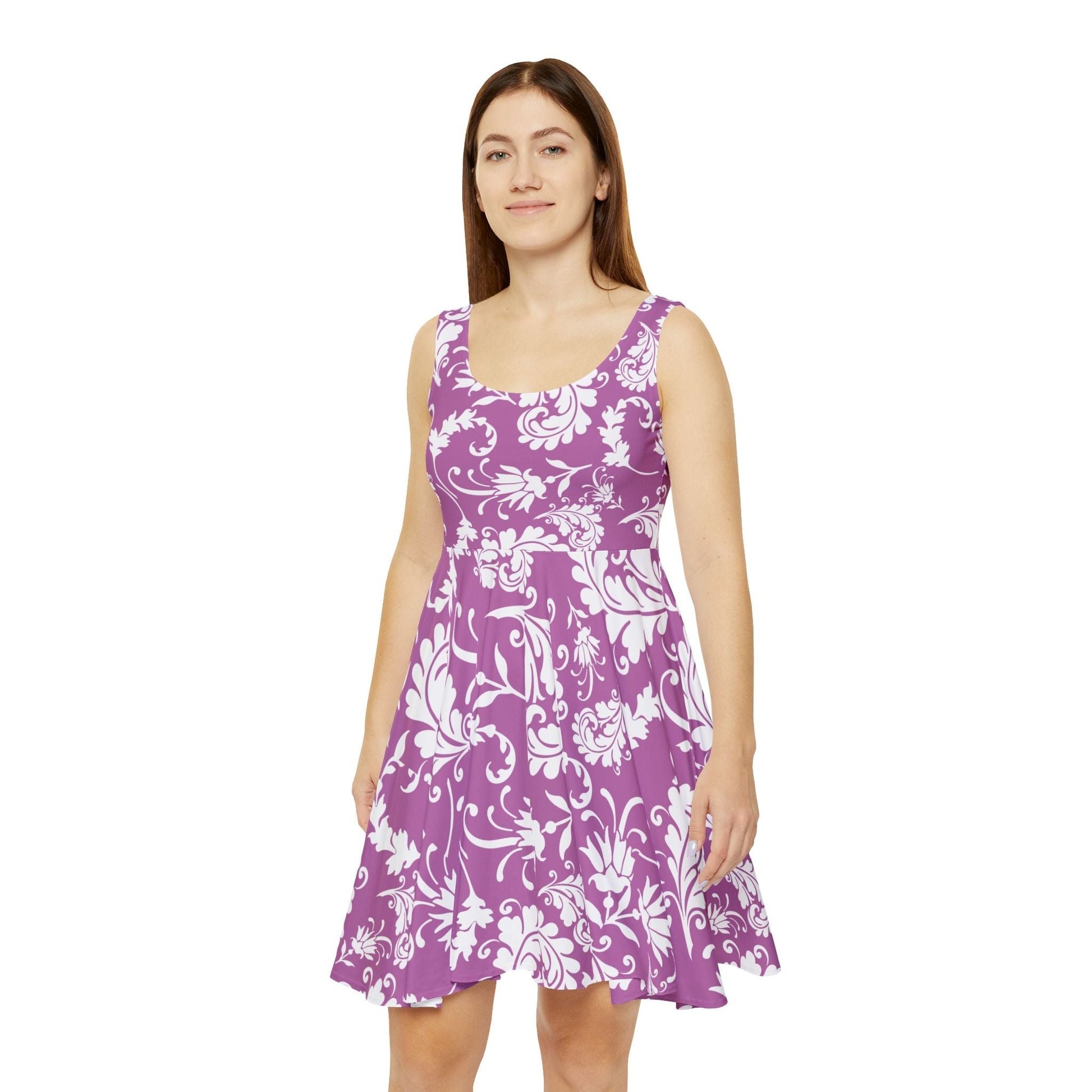 Purple Floral Skater Dress, Artsulli - Art is Long, Life is Short, All Over Prints, , , , , , , 