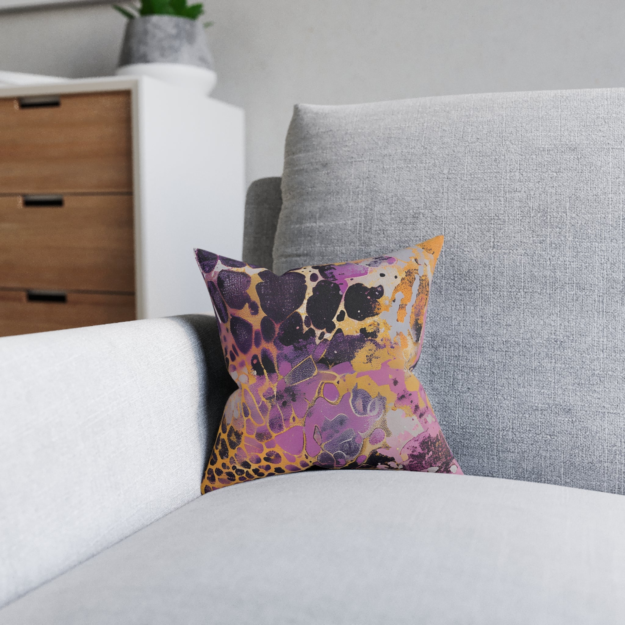 JAKKOUTTHEBXX Purple Gold Liquid Swirl Throw Pillow 2025