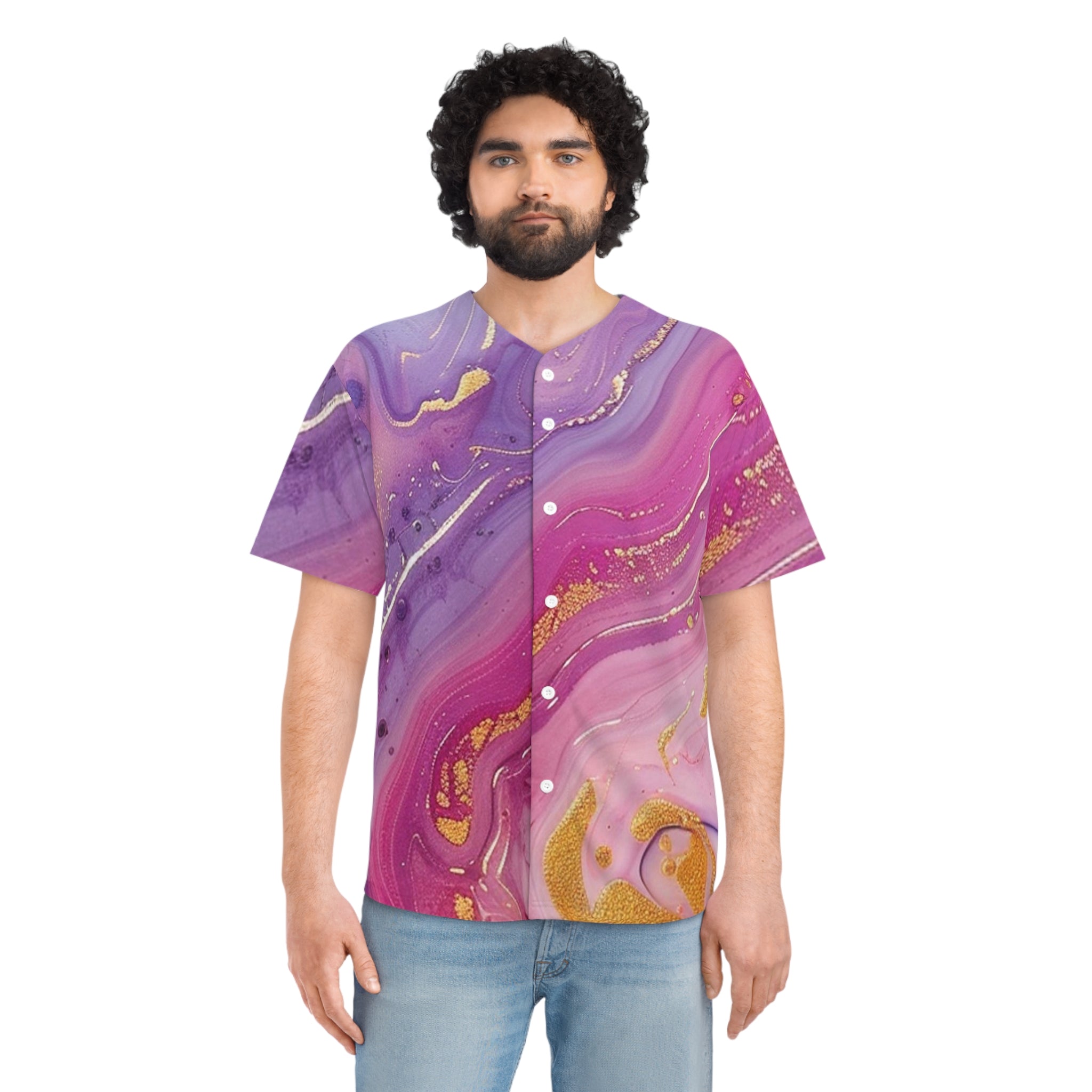 Printify Purple Pink and Gold Marble Baseball Jersey 2025