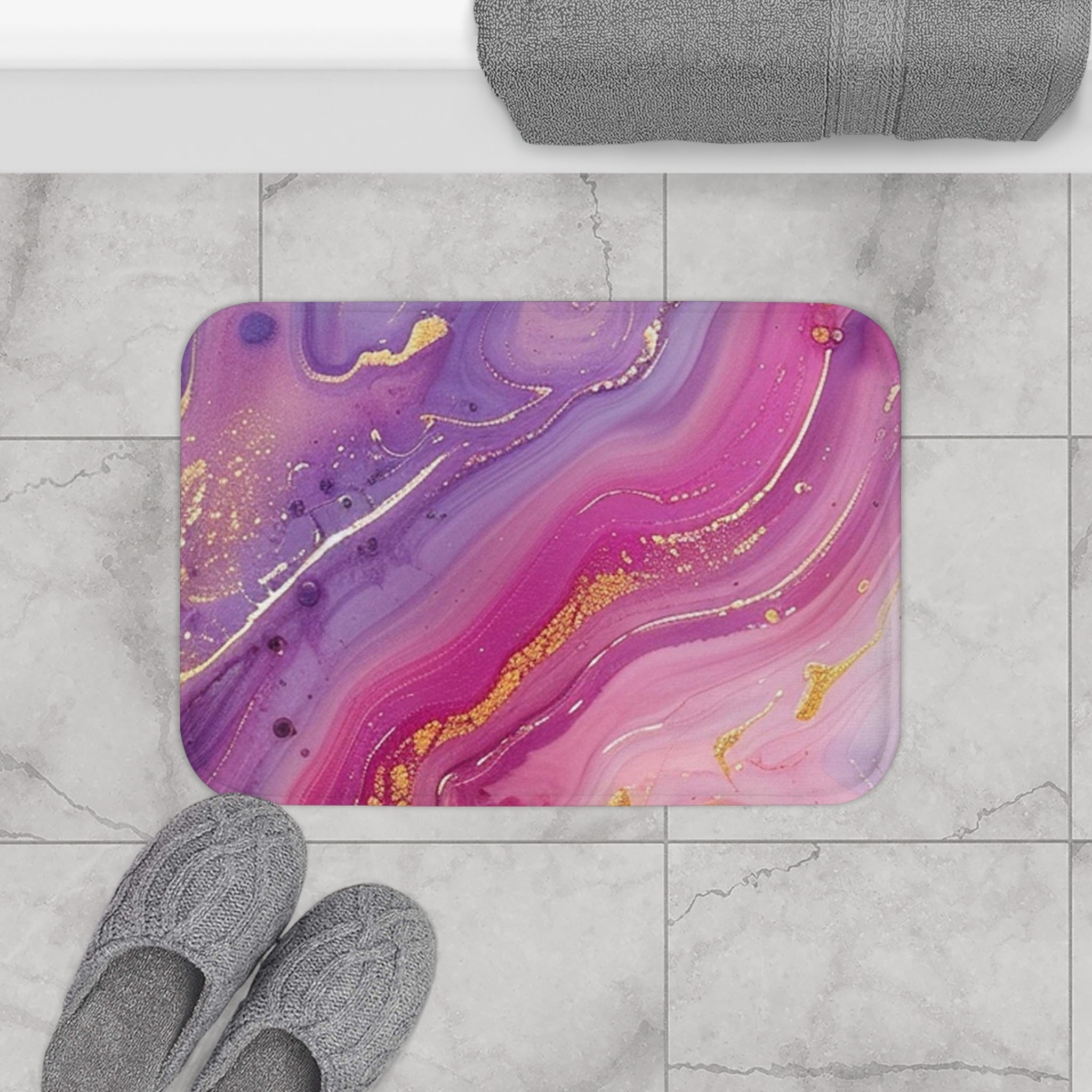 Printify Purple Pink and Gold Marble Bath Mat 2025