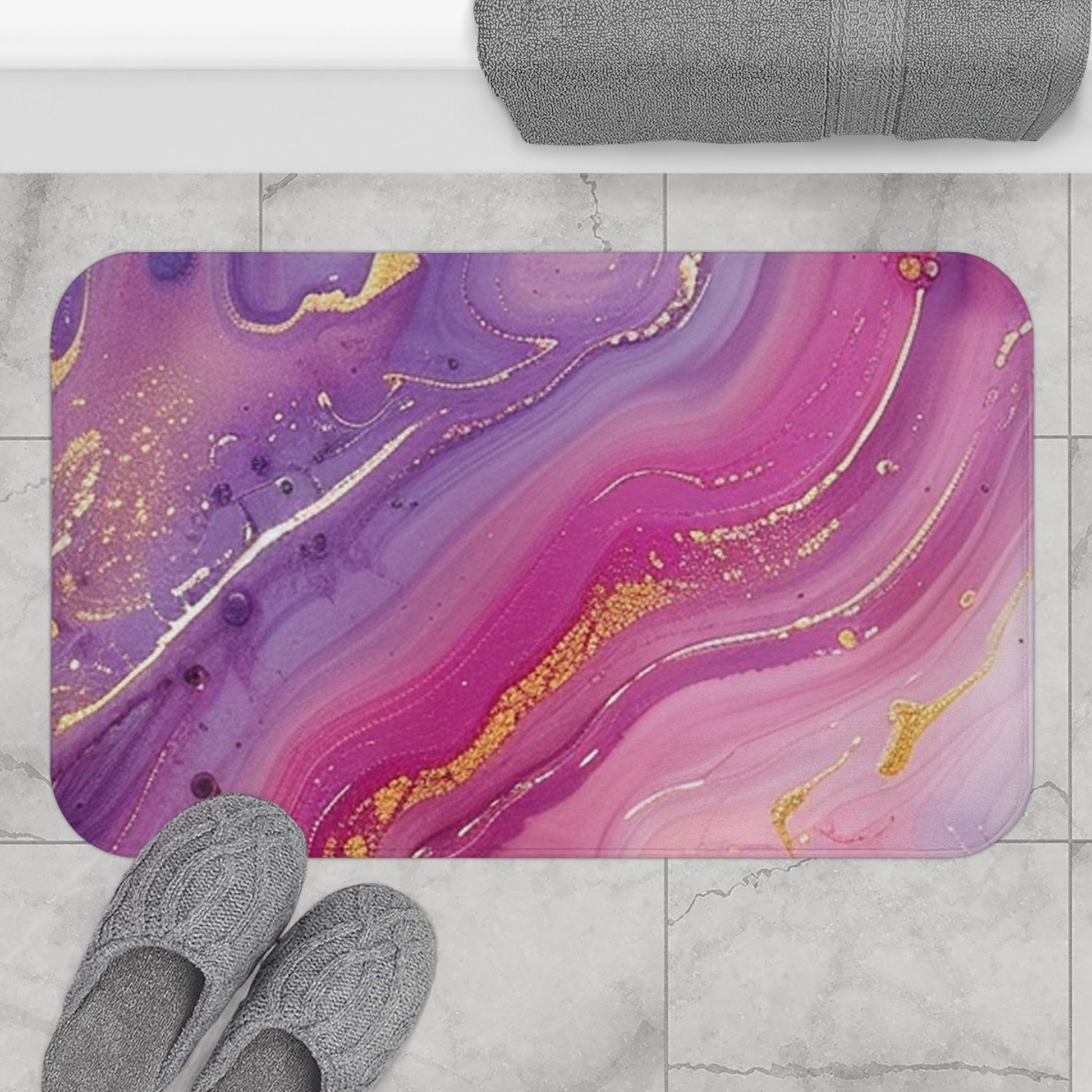 Printify Purple Pink and Gold Marble Bath Mat 2025