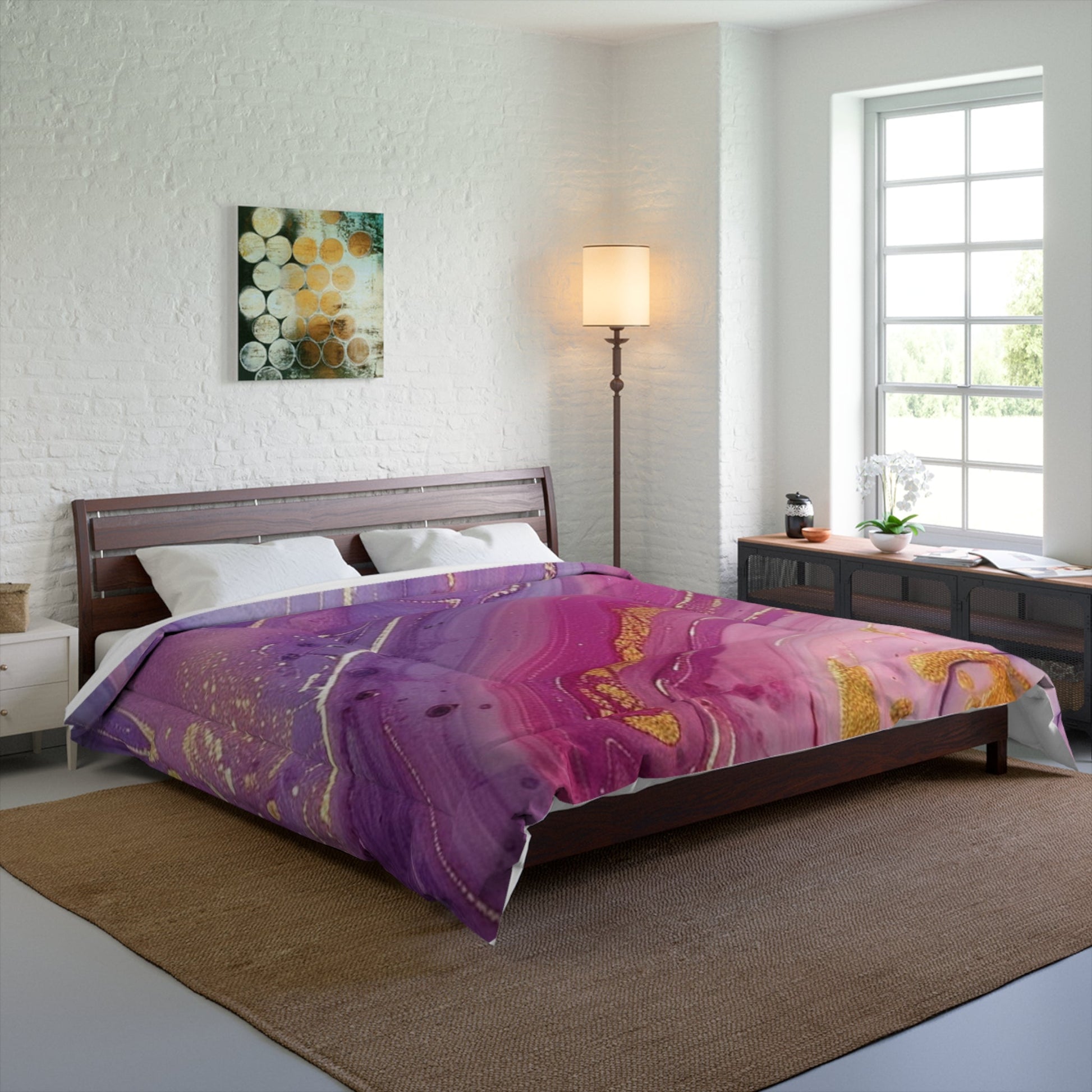 Printify Purple Pink and Gold Marble Comforter 2025