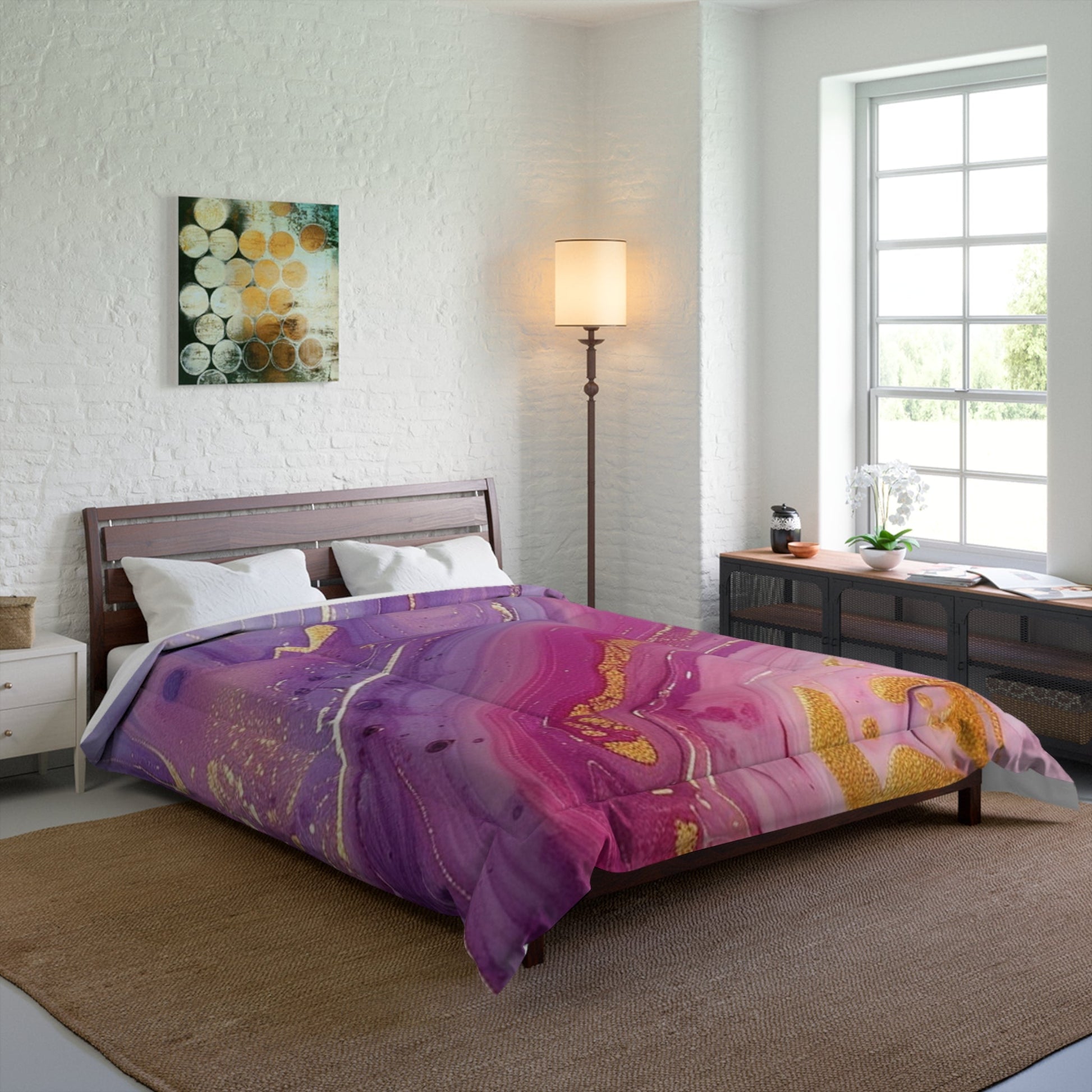 Printify Purple Pink and Gold Marble Comforter 2025