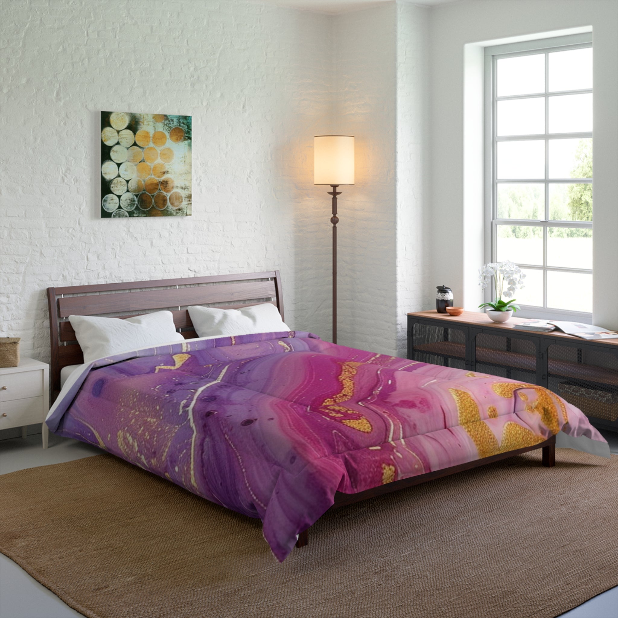Printify Purple Pink and Gold Marble Comforter 2025