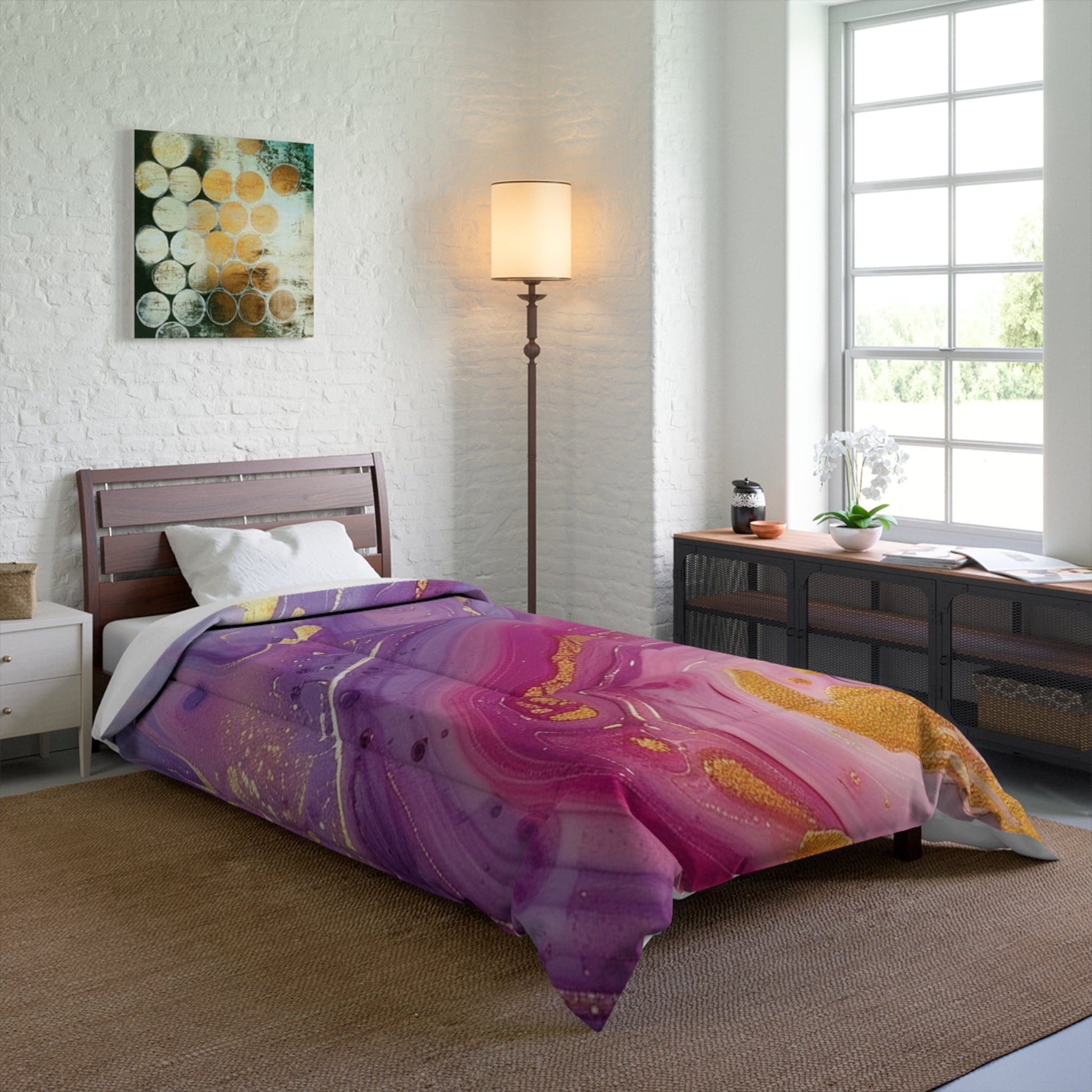 Printify Purple Pink and Gold Marble Comforter 2025