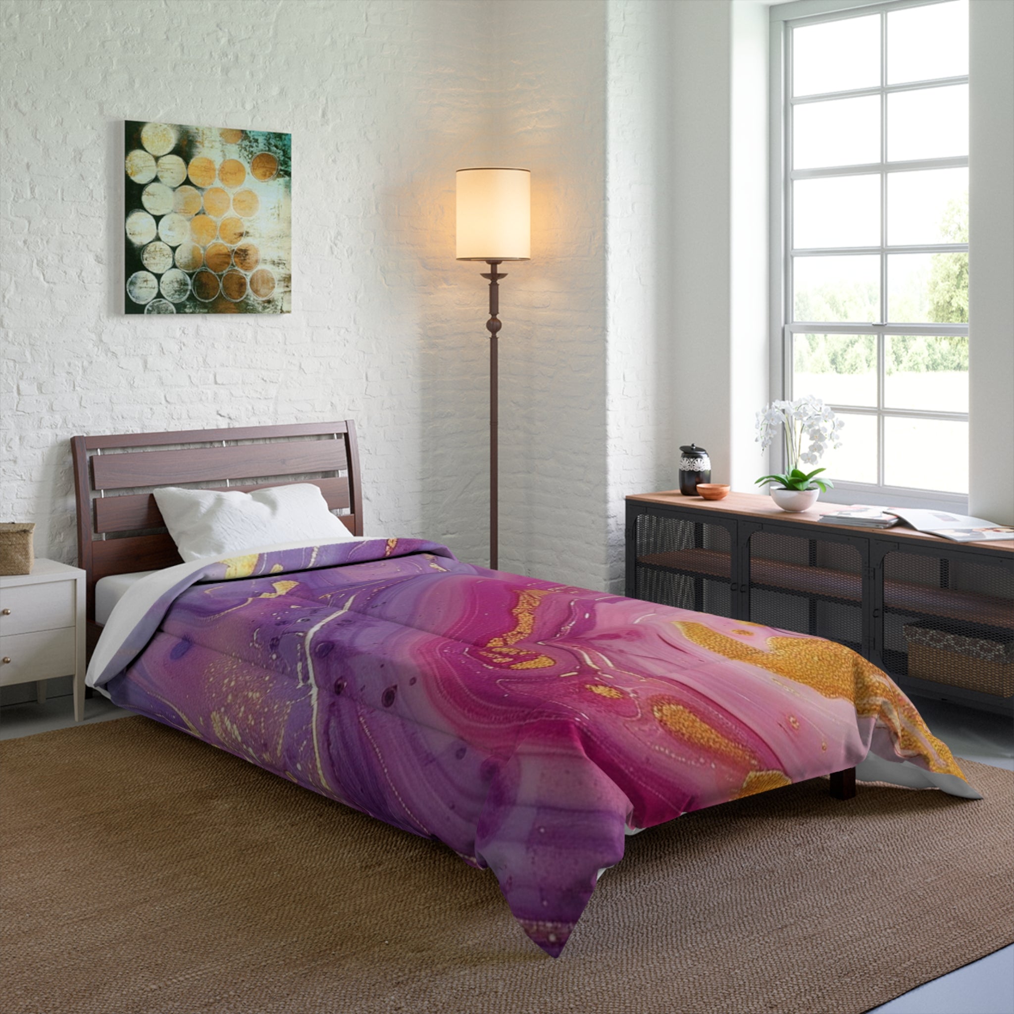 Printify Purple Pink and Gold Marble Comforter 2025