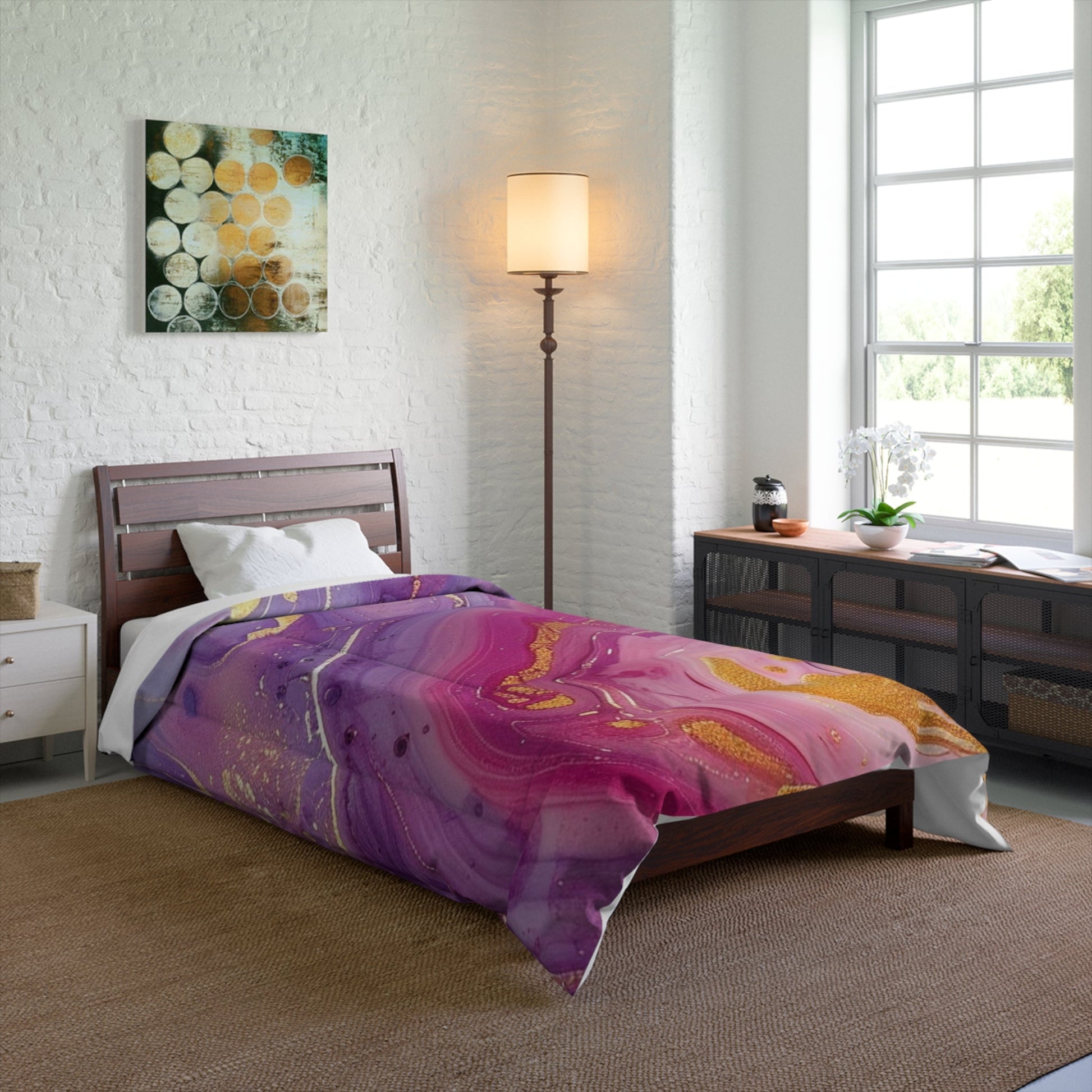 Printify Purple Pink and Gold Marble Comforter 2025