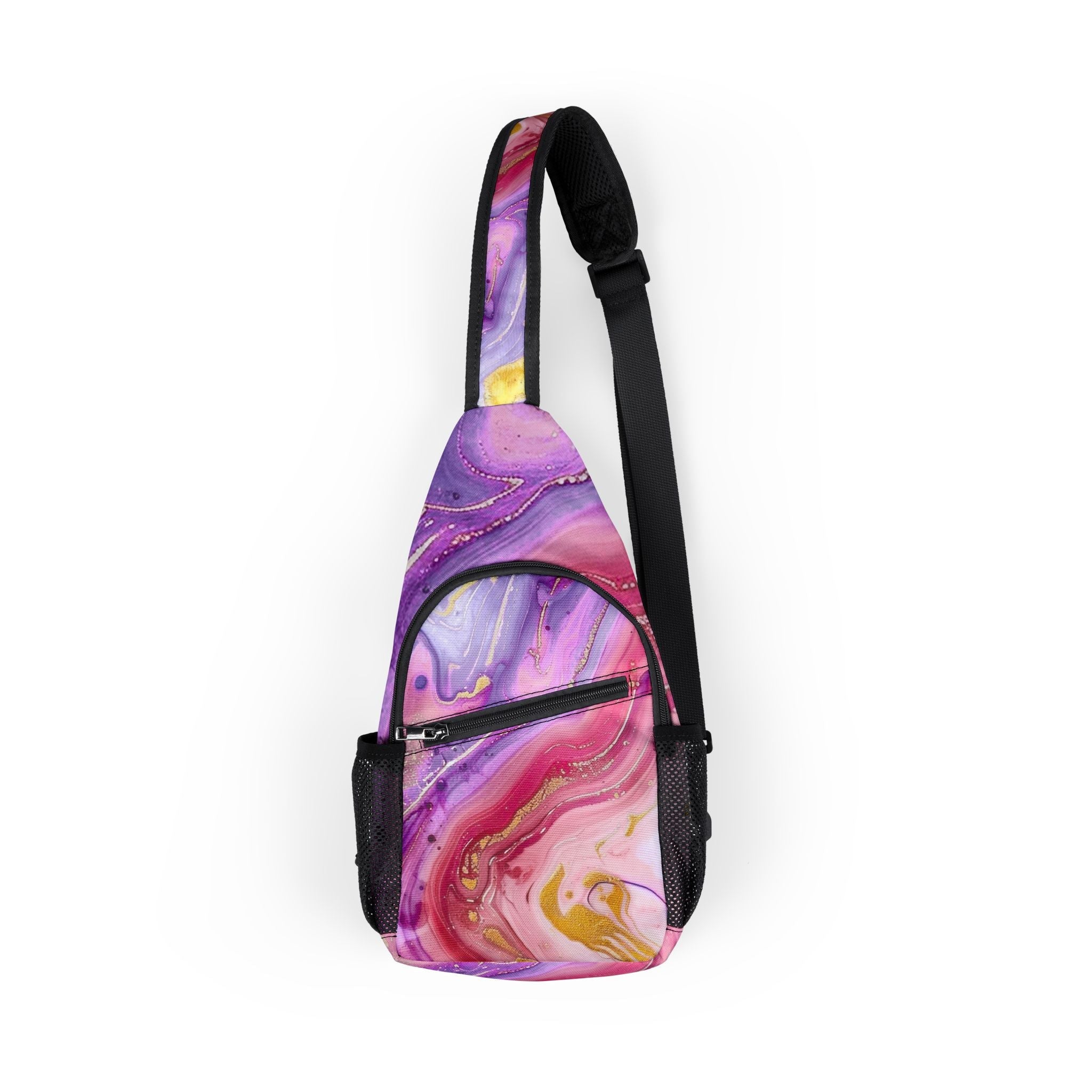 Printify Purple Pink and Gold Marbled Chest Bag 2025
