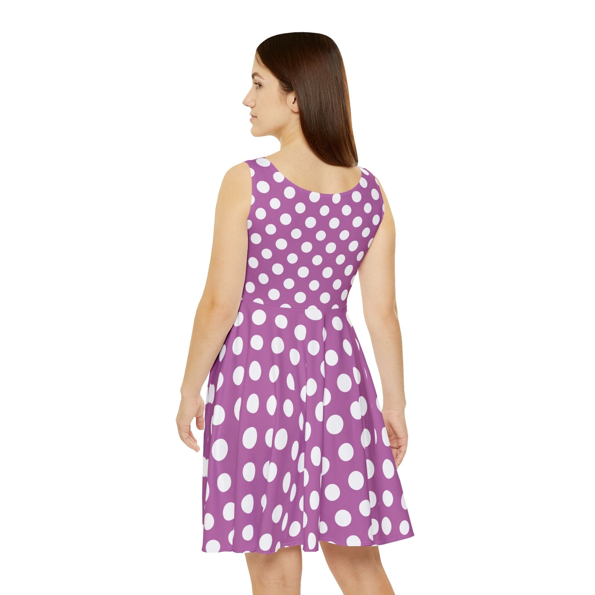 Purple Polka Dot Sleeveless Skater Dress, Artsulli - Art is Long, Life is Short, All Over Prints, , , , , , , 