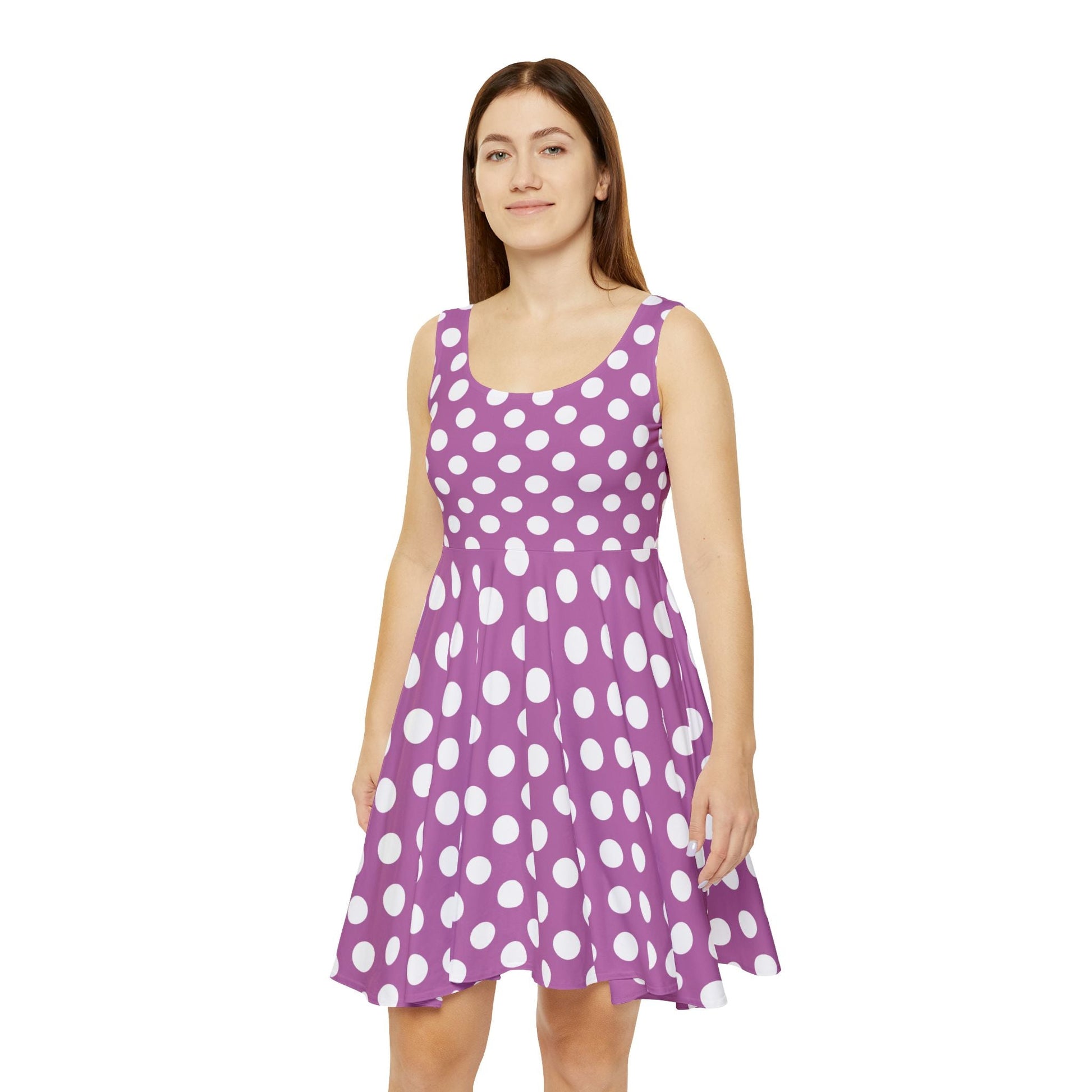 Purple Polka Dot Sleeveless Skater Dress, Artsulli - Art is Long, Life is Short, All Over Prints, , , , , , , 
