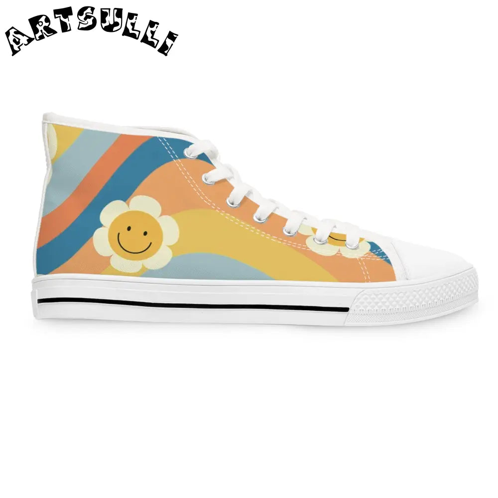 Rainbow Flower Womens High Top Breathable Canvas Sneakers, Artsulli - Art is Long, Life is Short, Shoes, , , , , , , 