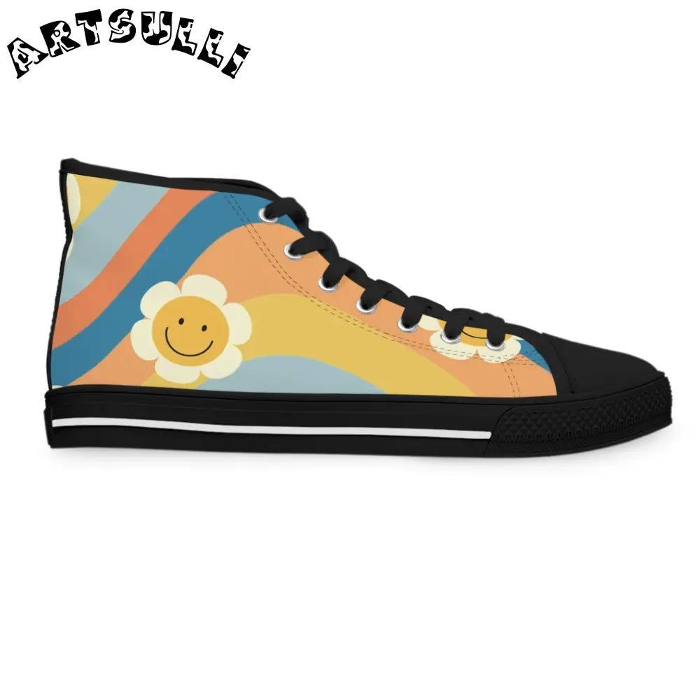 Rainbow Flower Womens High Top Breathable Canvas Sneakers, Artsulli - Art is Long, Life is Short, Shoes, , , , , , , 