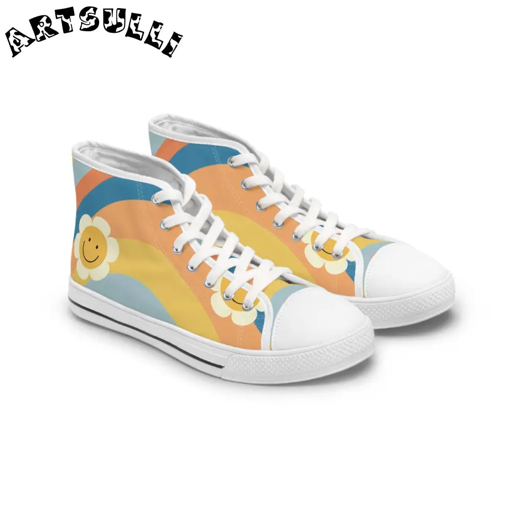 Rainbow Flower Womens High Top Breathable Canvas Sneakers, Artsulli - Art is Long, Life is Short, Shoes, Size, US 5.5, Color, White sole, , , 16596590588128