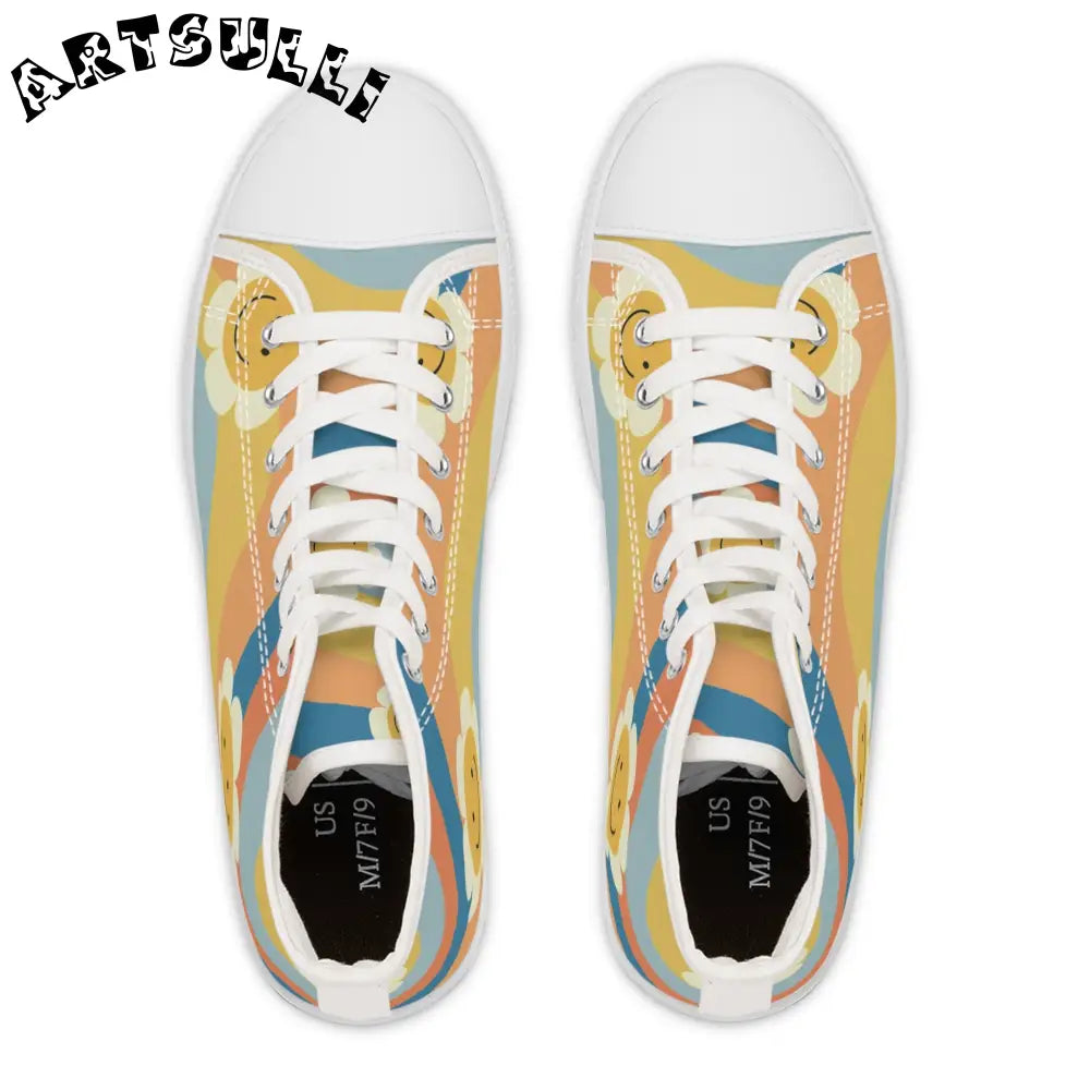 Rainbow Flower Womens High Top Breathable Canvas Sneakers, Artsulli - Art is Long, Life is Short, Shoes, , , , , , , 