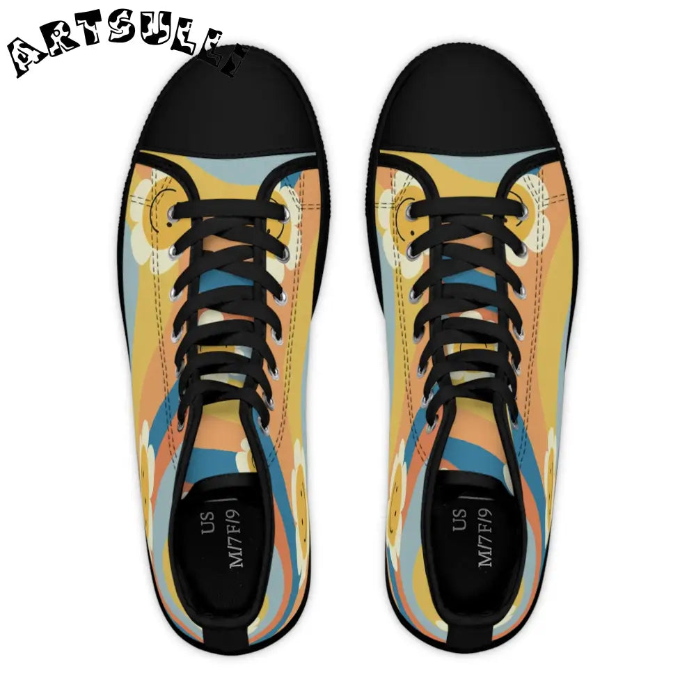 Rainbow Flower Womens High Top Breathable Canvas Sneakers, Artsulli - Art is Long, Life is Short, Shoes, , , , , , , 
