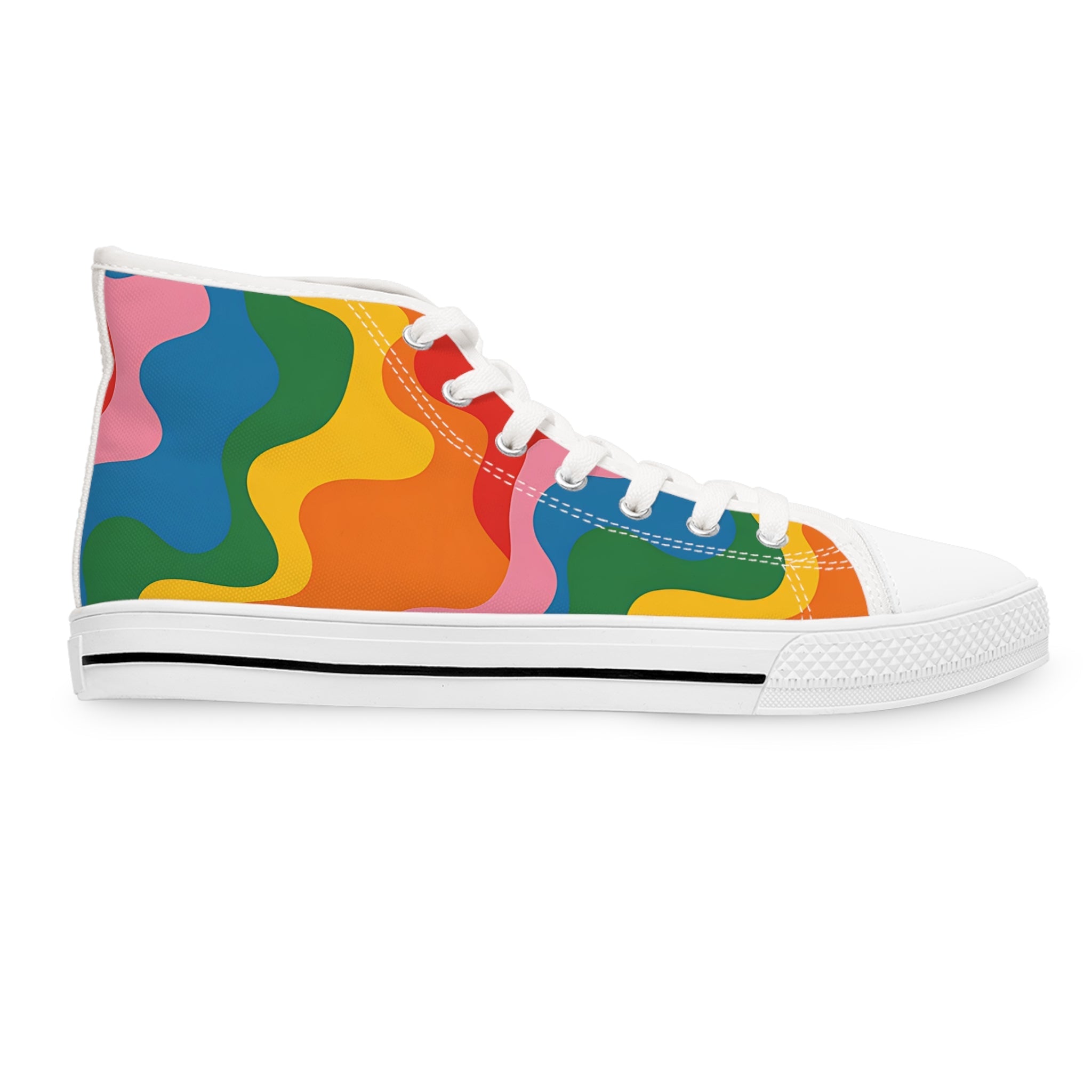 Rainbow Wave High Top Sneakers, Artsulli - Art is Long, Life is Short, Shoes, , , , , , , 