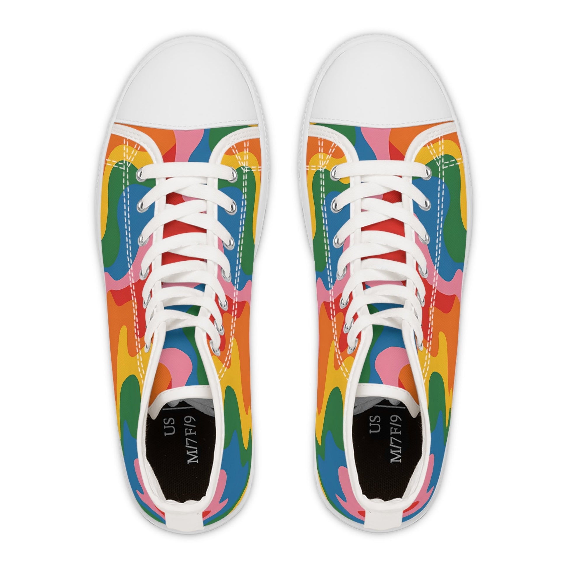 Rainbow Wave High Top Sneakers, Artsulli - Art is Long, Life is Short, Shoes, , , , , , , 