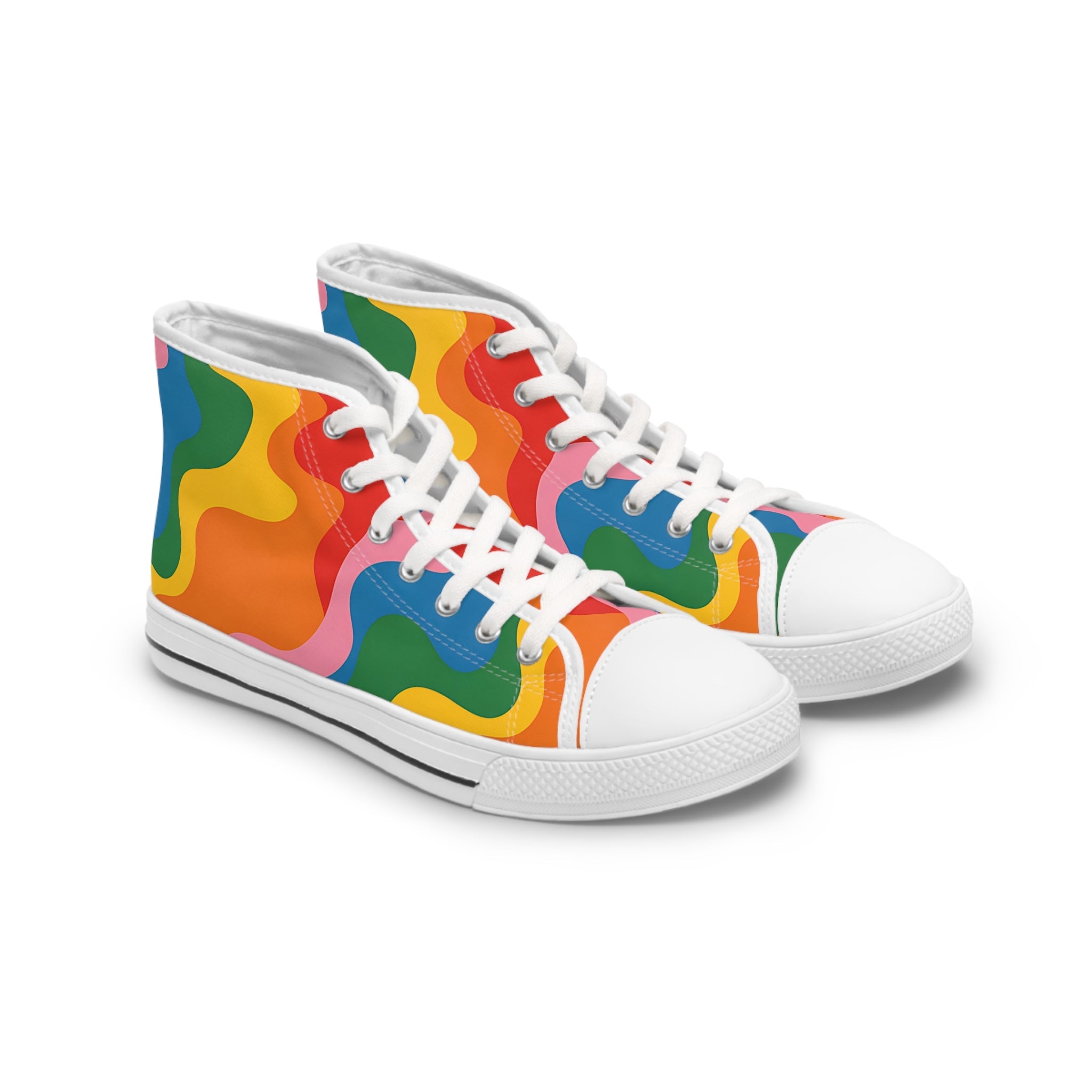 Rainbow Wave High Top Sneakers, Artsulli - Art is Long, Life is Short, Shoes, Size, US 5.5, Color, White sole, , , 37781844069905321729