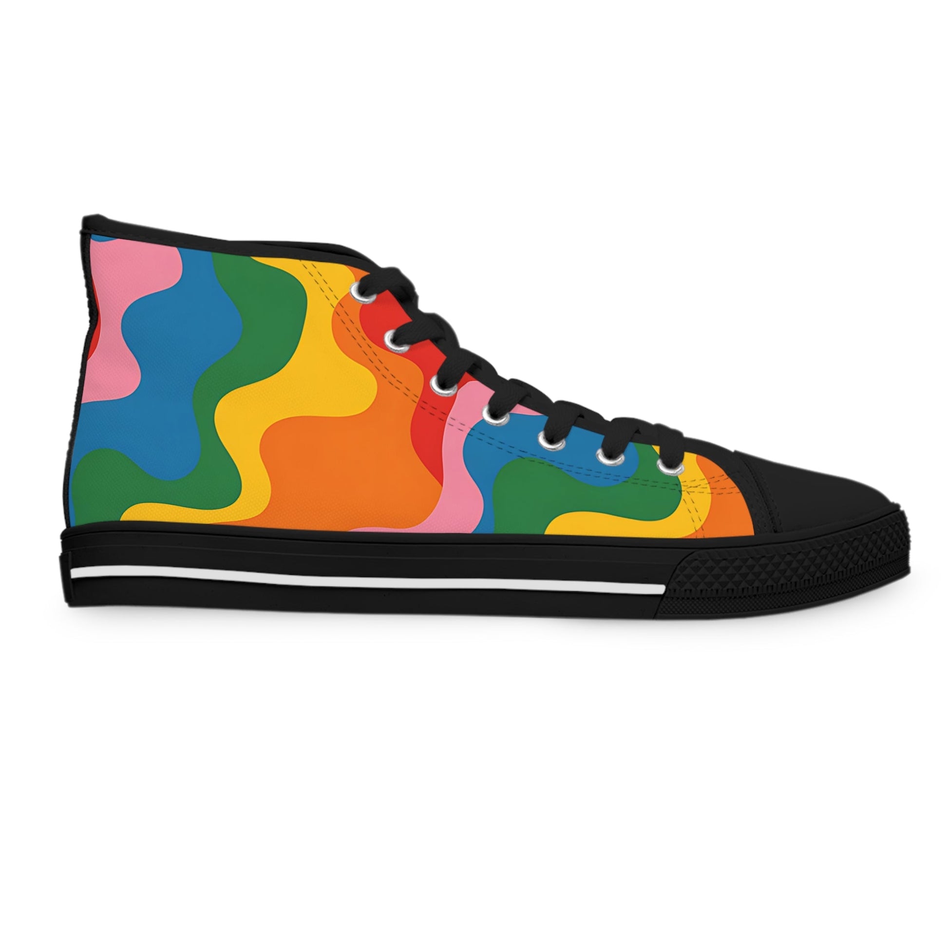 Rainbow Wave High Top Sneakers, Artsulli - Art is Long, Life is Short, Shoes, , , , , , , 