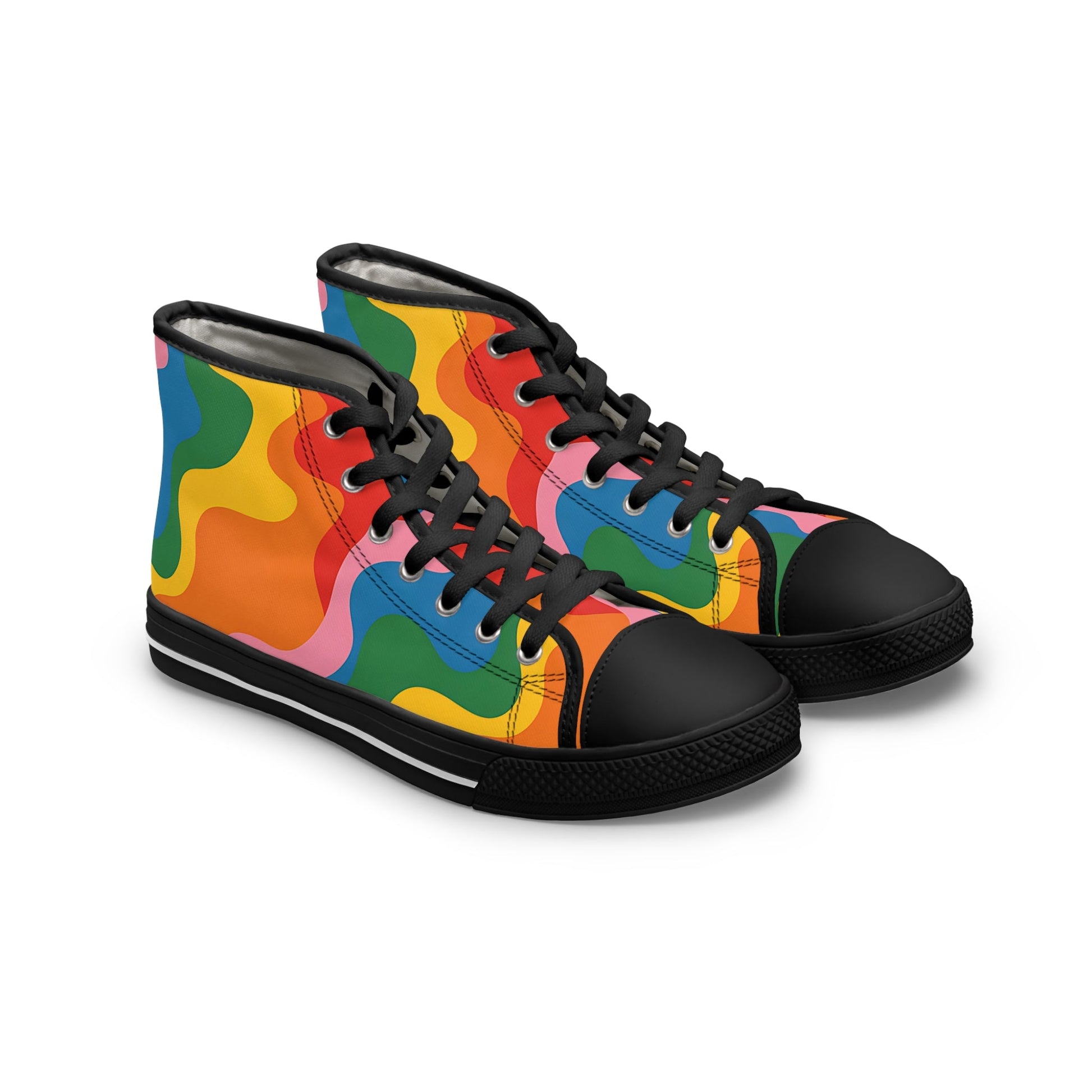 Rainbow Wave High Top Sneakers, Artsulli - Art is Long, Life is Short, Shoes, Size, US 5.5, Color, Black sole, , , 22323773269045458613