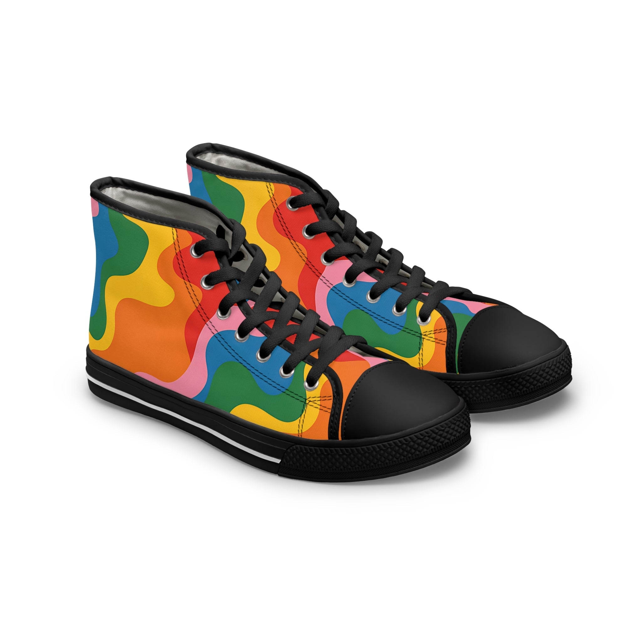 Rainbow Wave High Top Sneakers, Artsulli - Art is Long, Life is Short, Shoes, Size, US 5.5, Color, Black sole, , , 22323773269045458613