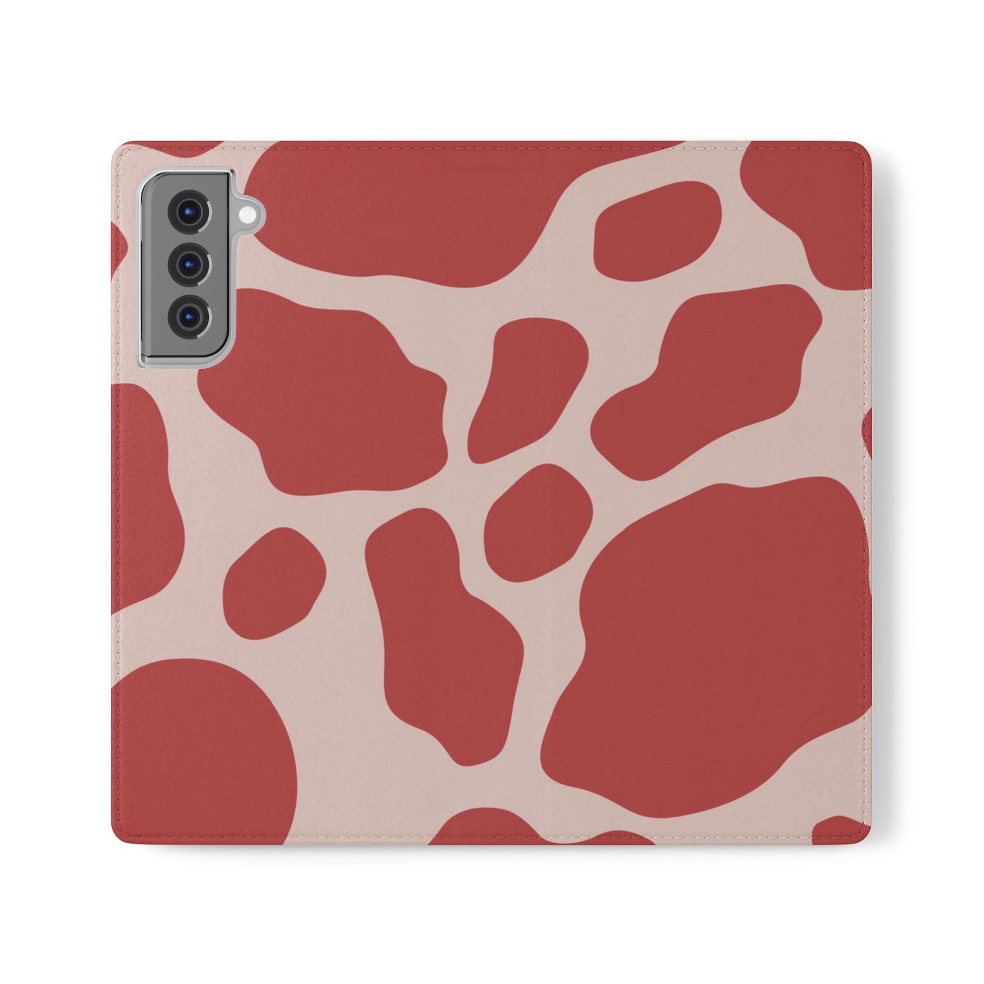 Red and Beige Cow Print Flip Cases, Artsulli - Art is Long, Life is Short, Phone Case, Size, Samsung Galaxy S21 Plus, , , , , 15968577624187788039